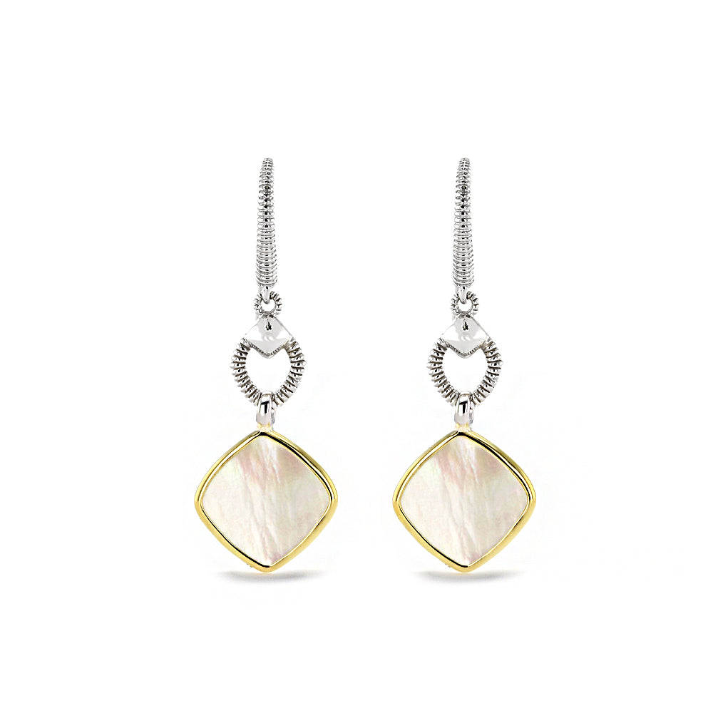Eternity Drop Earrings with Mother of Pearl and 18K Gold Front View