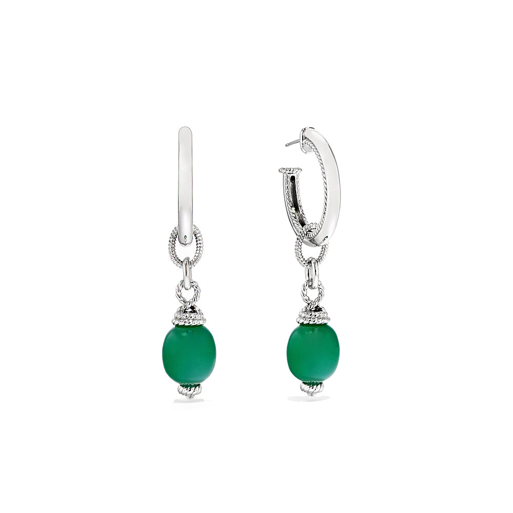 Ocean Reef Drop Hoop Earrings With Green Chalcedony 2