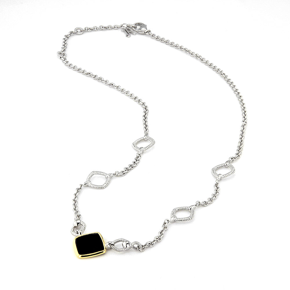 Eternity Station Necklace with Black Onyx and 18K Gold Flat Lay
