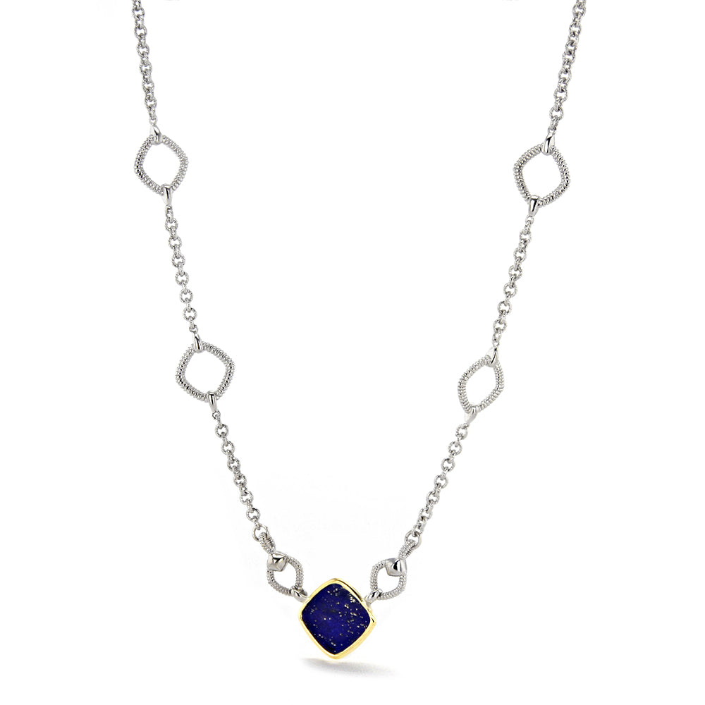 Eternity Station Necklace with Lapis and 18K Gold Angled View