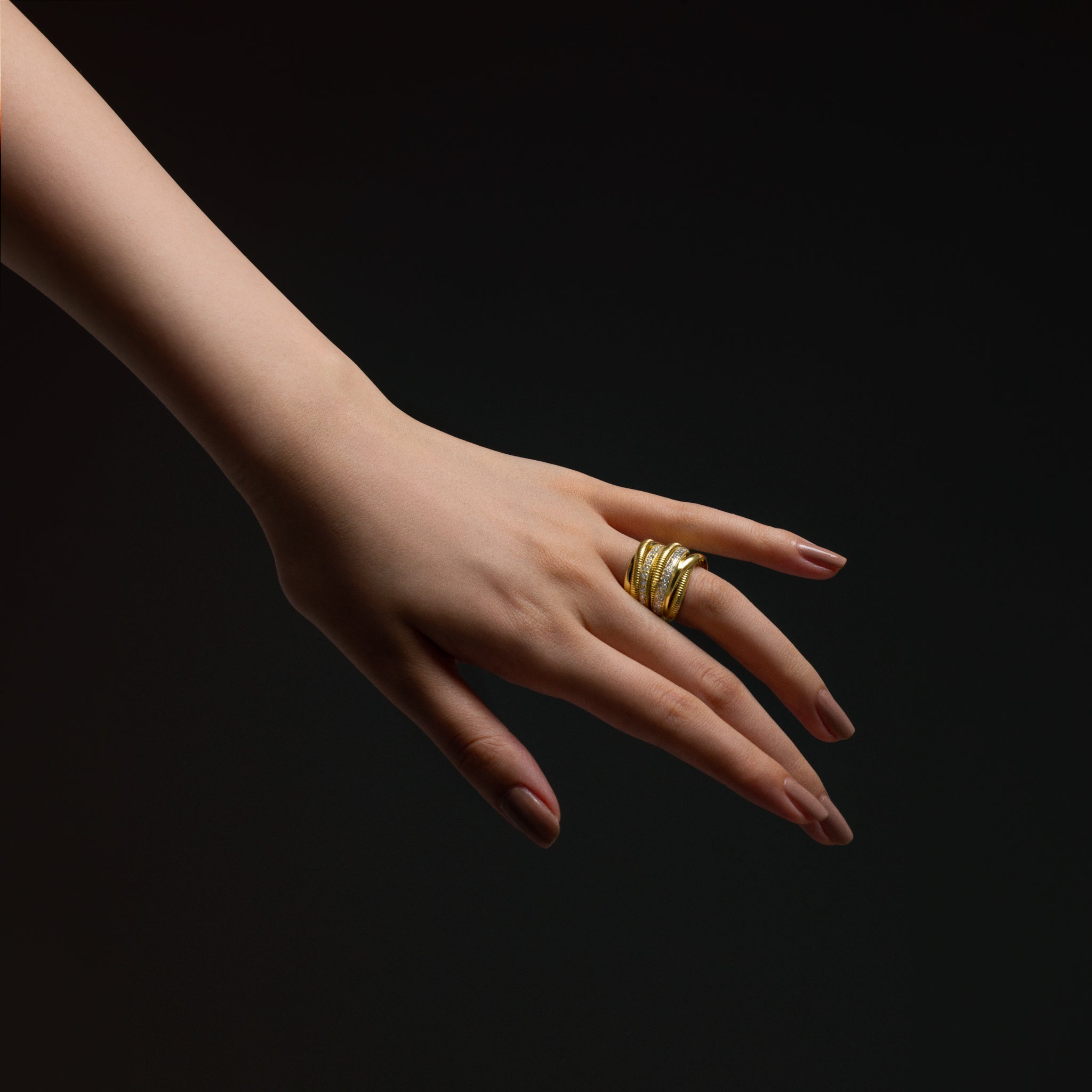 Eternity Seven Band Highway Ring with Diamonds in 18K