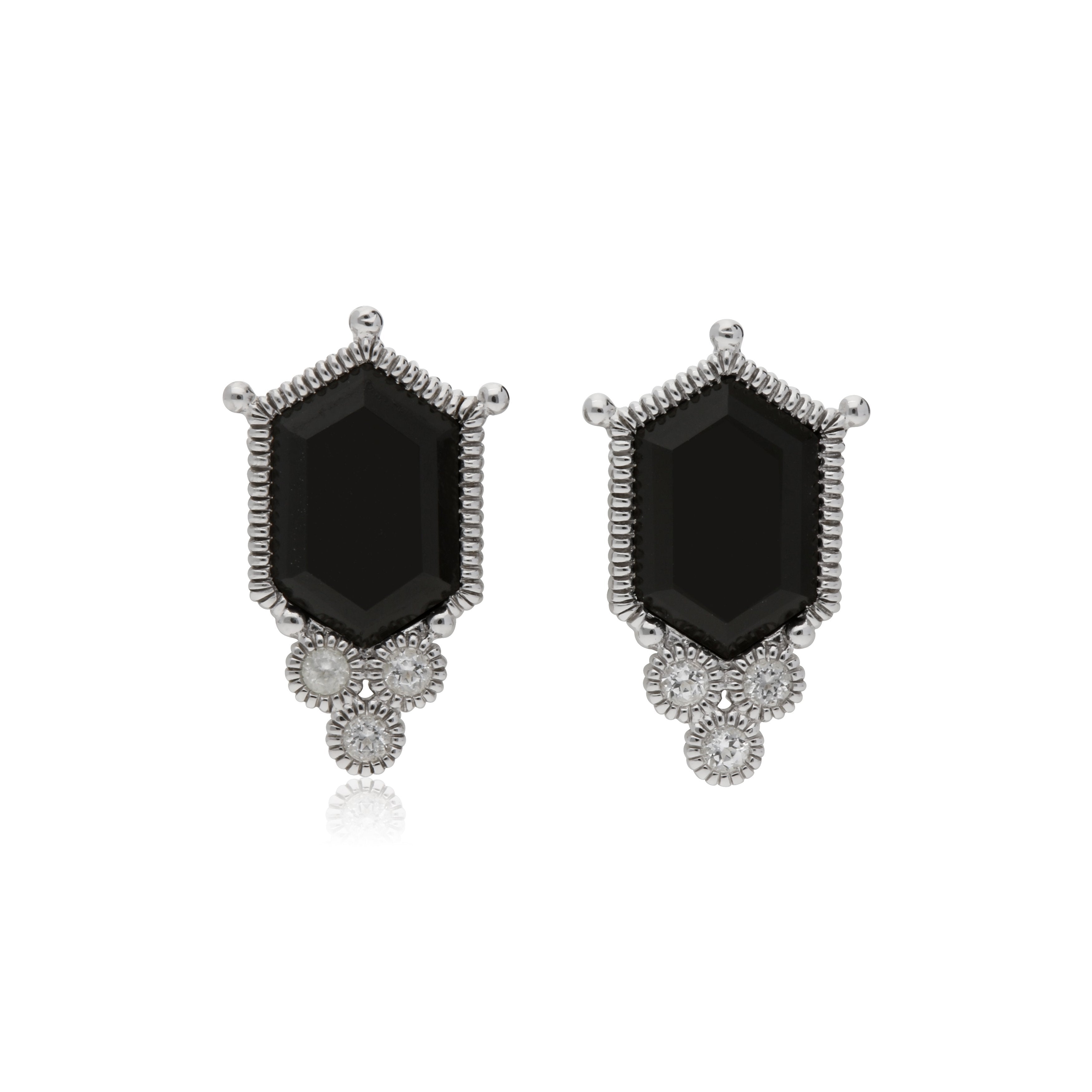 Martinique Black Onyx Hexagon Stud Earrings With White Topaz Accents