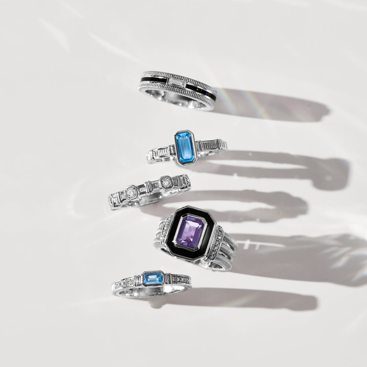 Adrienne Stack Ring with Swiss Blue Topaz and Diamonds