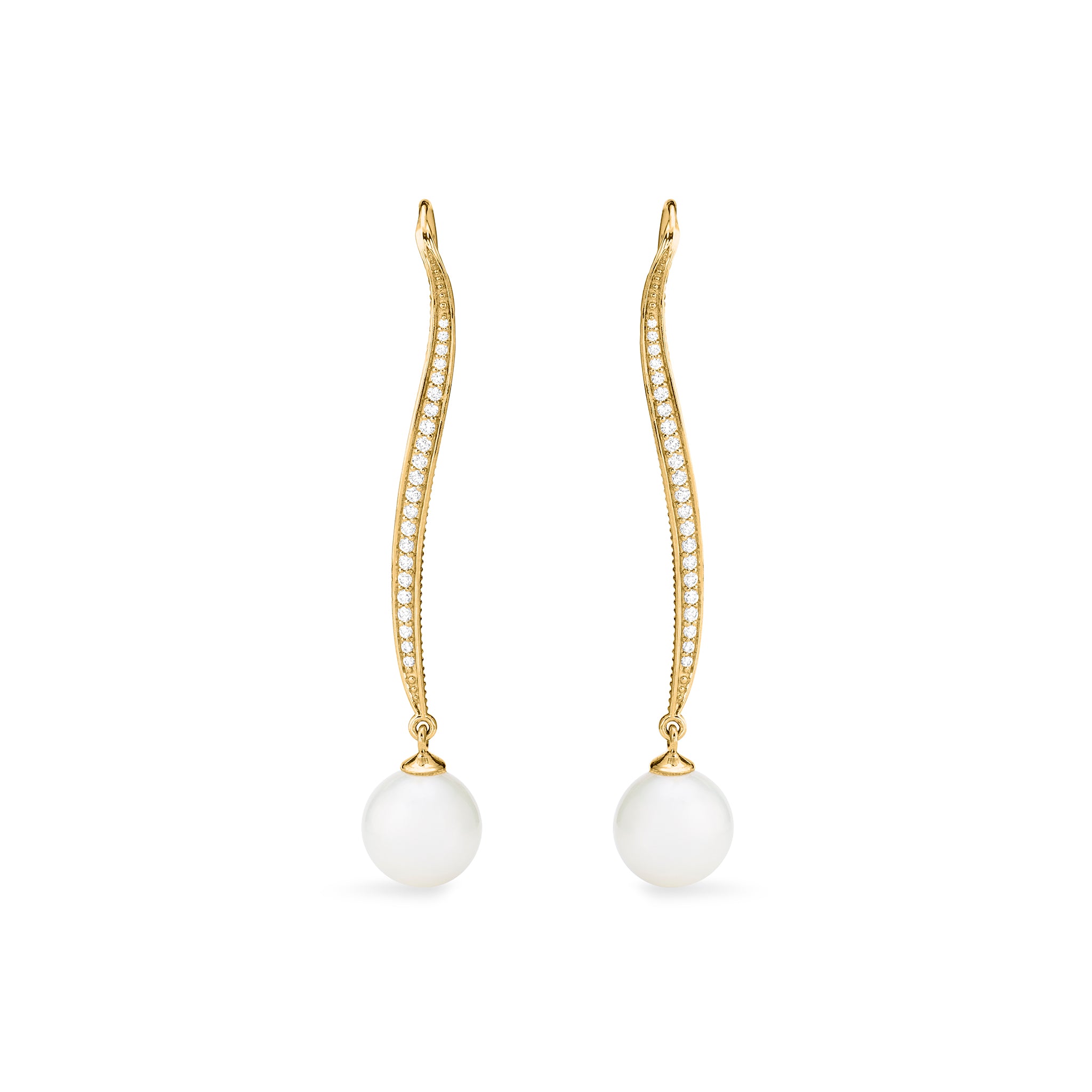 Shima Long Drop Earrings with Freshwater Pearls and Diamonds in 18K