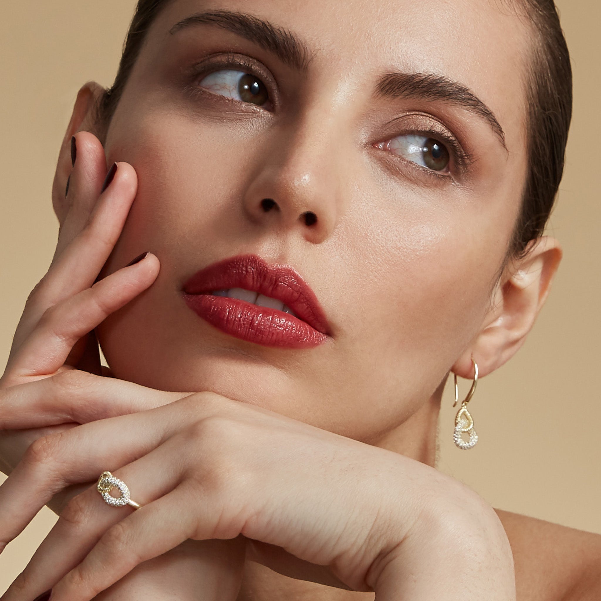 Eternity Link Drop Hoop Earrings with Diamonds in 18K