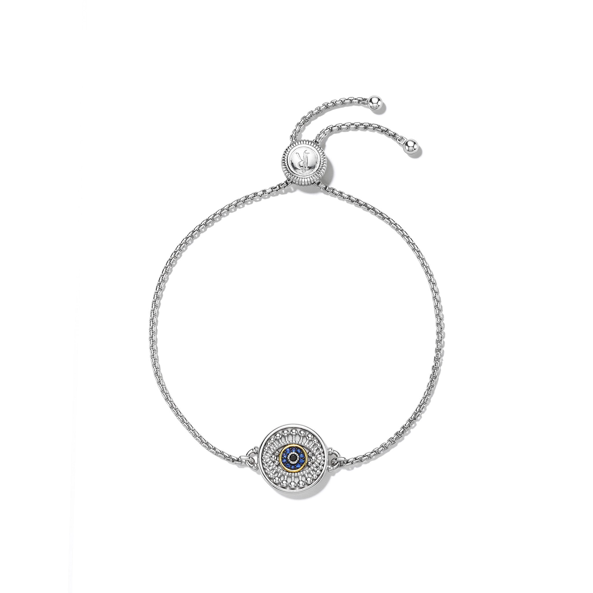 Little Luxuries Evil Eye Friendship Bracelet with Black Sapphire, Blue Sapphire, Diamonds and 18K Gold