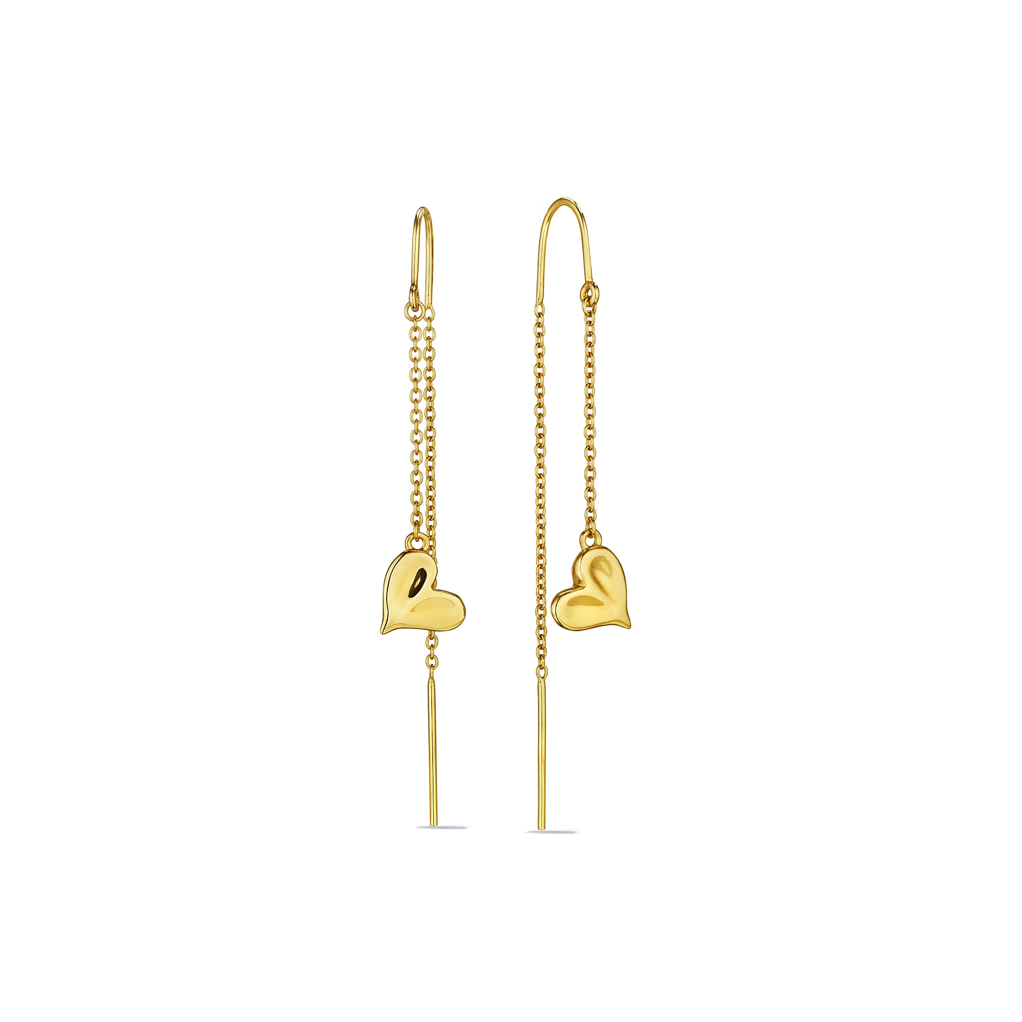 Eros Heart Threader Earrings In 18K