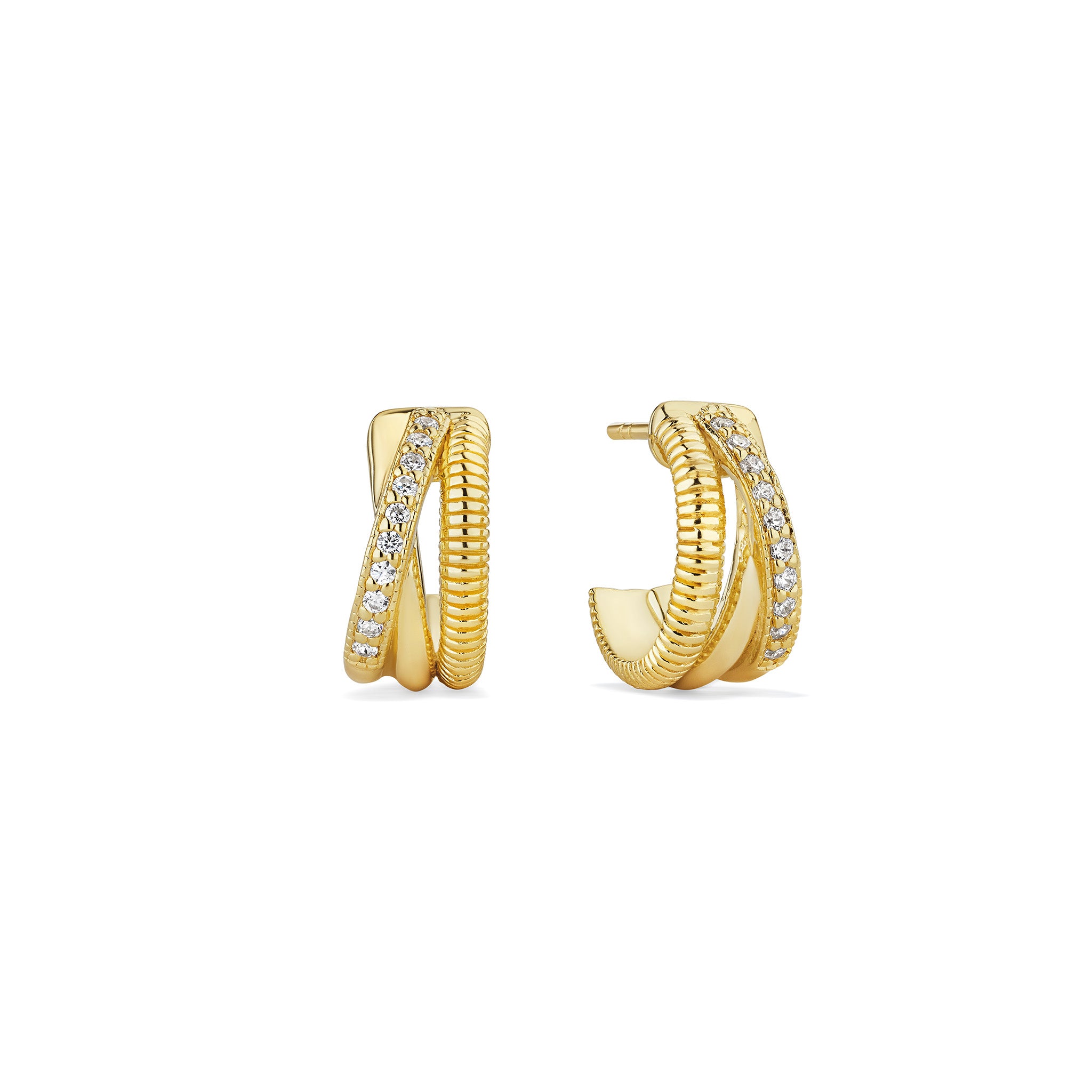 Eternity Three Hoop Highway Earrings With Diamonds In 18K