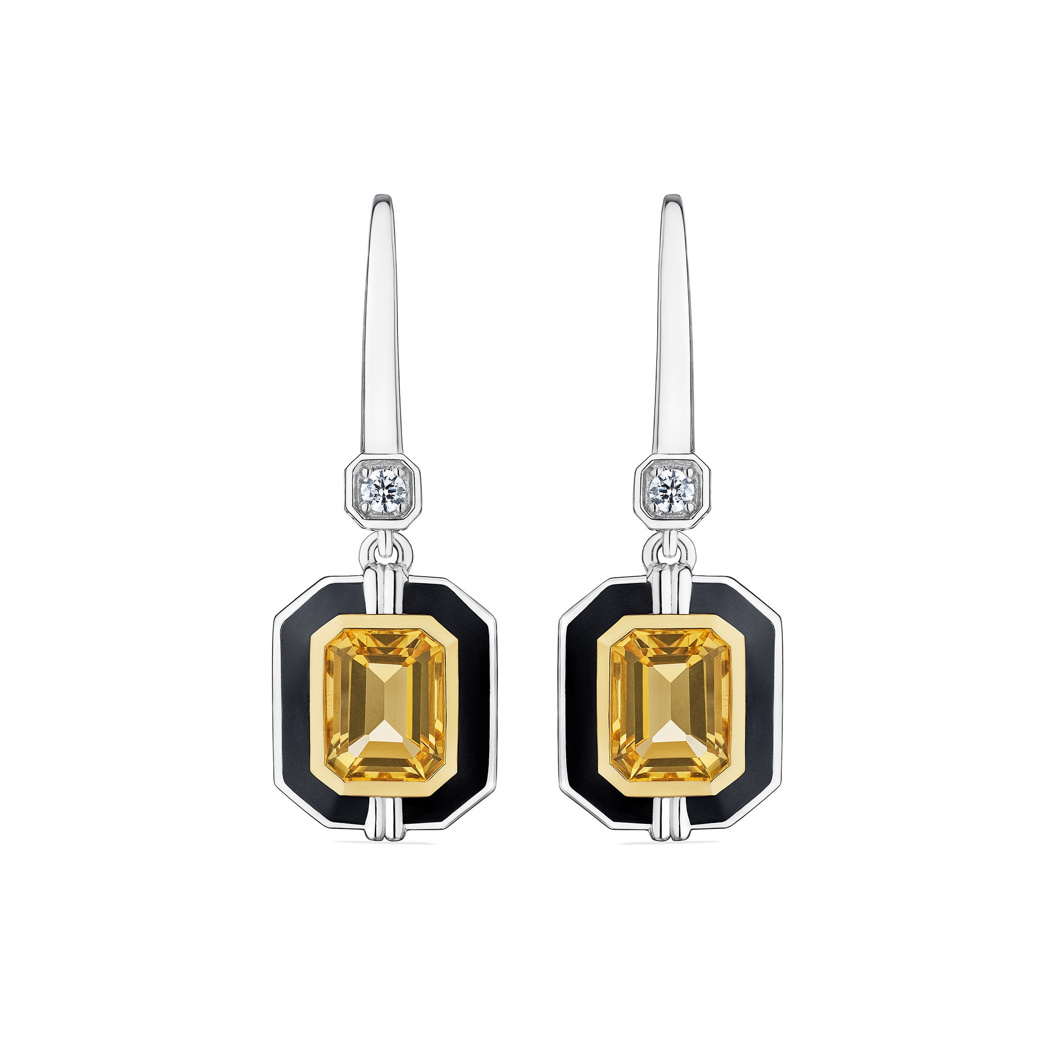 Adrienne Drop Earrings with Enamel, Champagne Citrine, Diamonds and 18K Gold