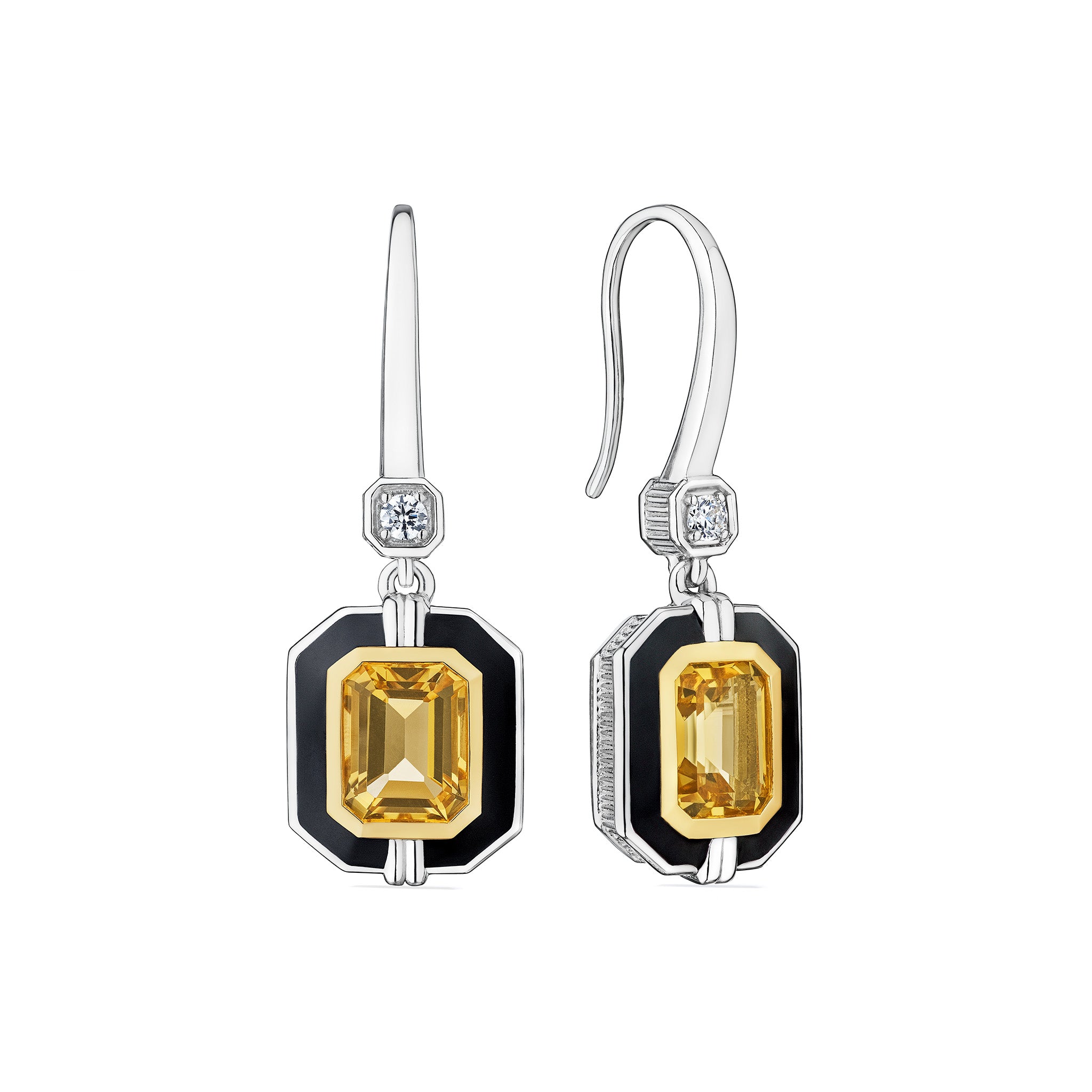Adrienne Drop Earrings With Enamel, Champagne Citrine, Diamonds And 18K Gold