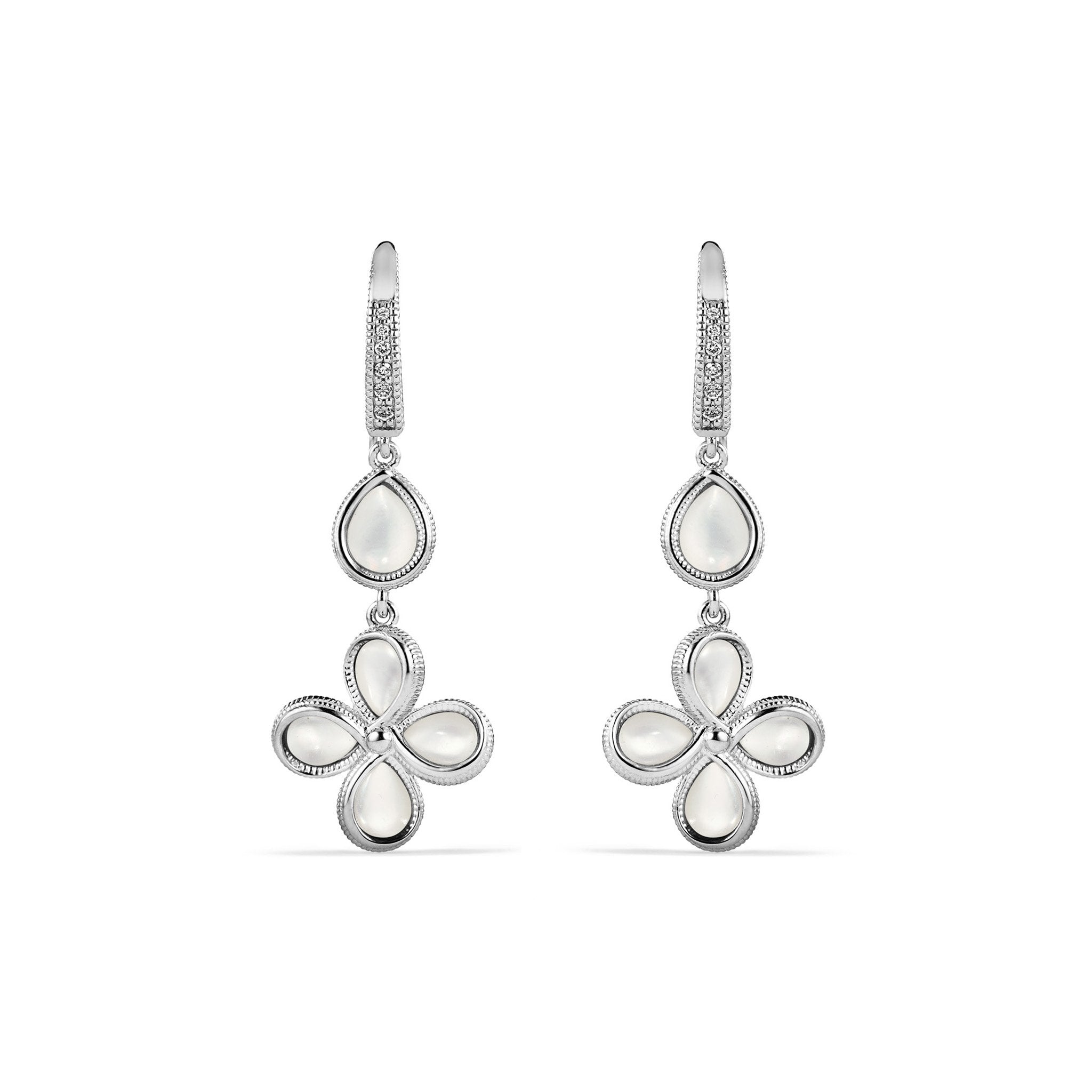 Jardin Petal Drop Earrings with Mother of Pearl and Diamonds
