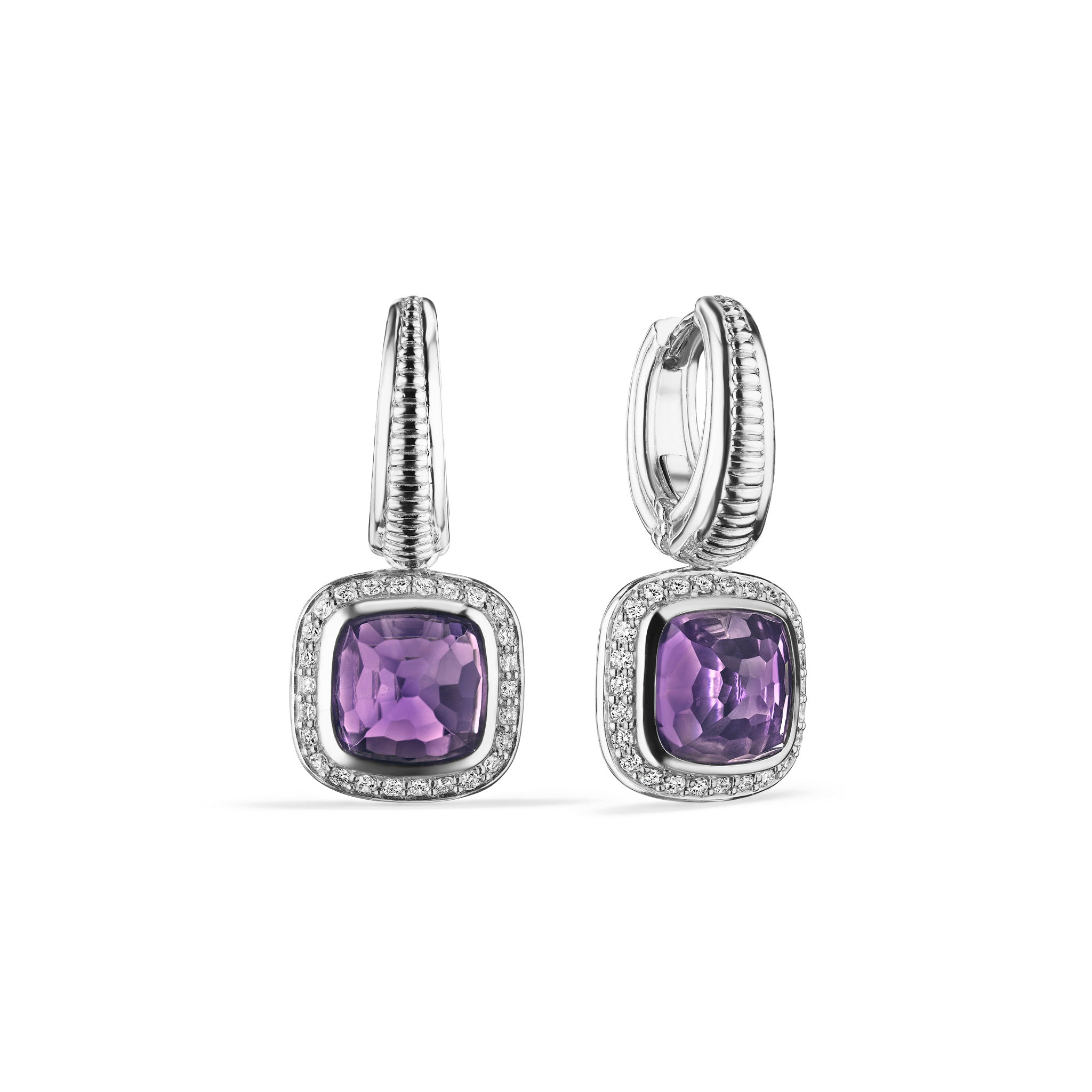 Cassandre Drop Earrings With Amethyst And Cultured Diamonds