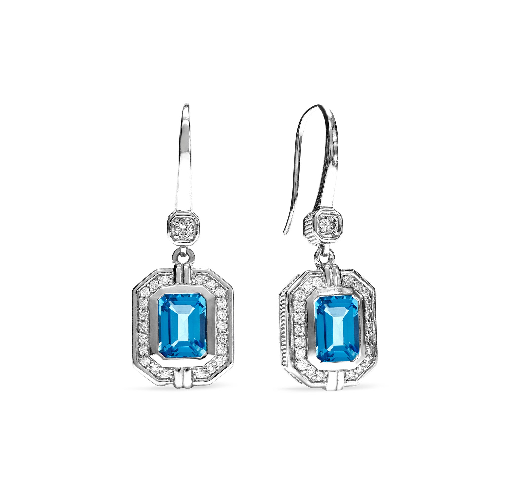 Adrienne Drop Earrings With Swiss Blue Topaz And Diamonds