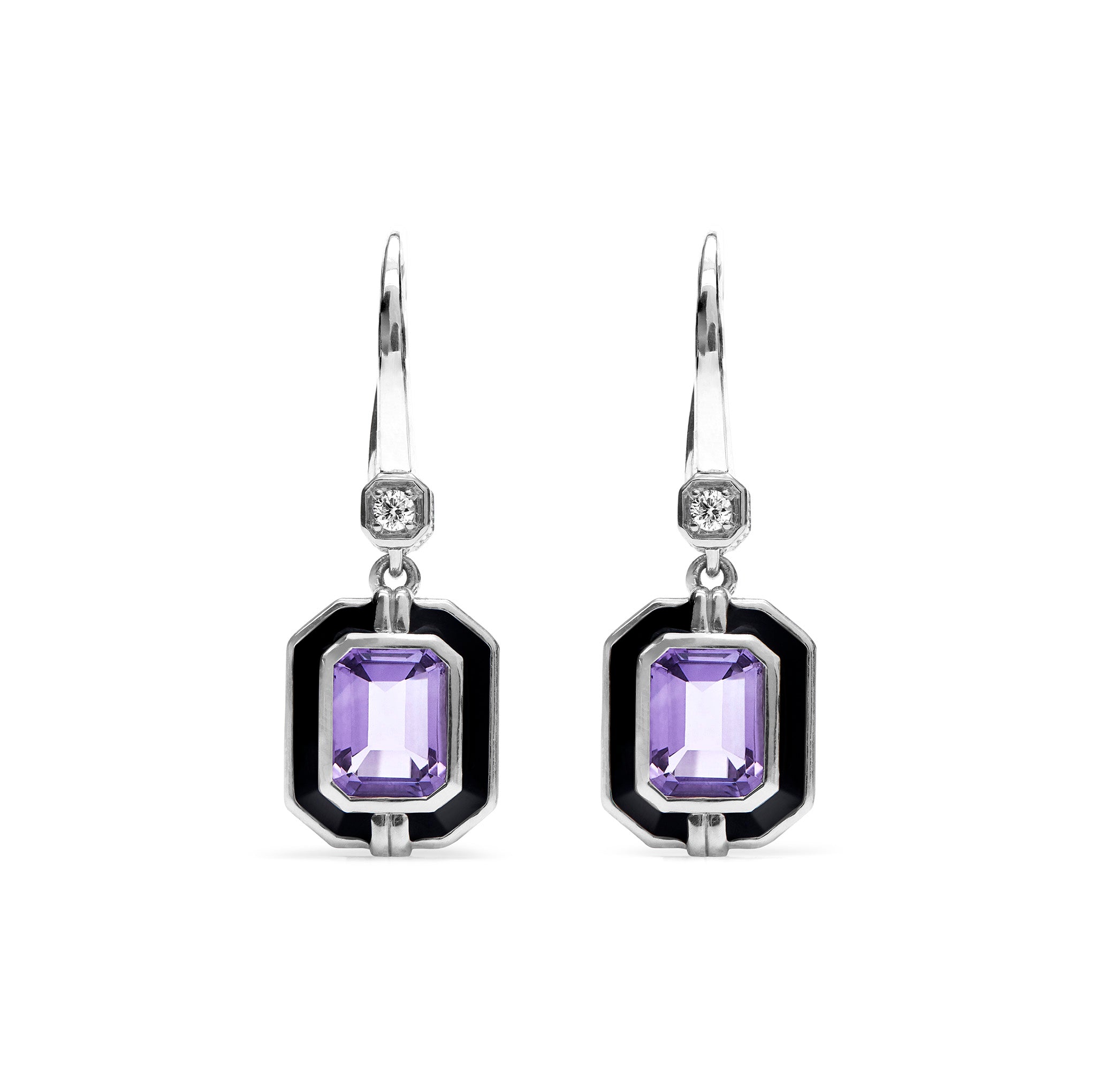 Adrienne Drop Earrings with Enamel, Amethyst and Diamonds