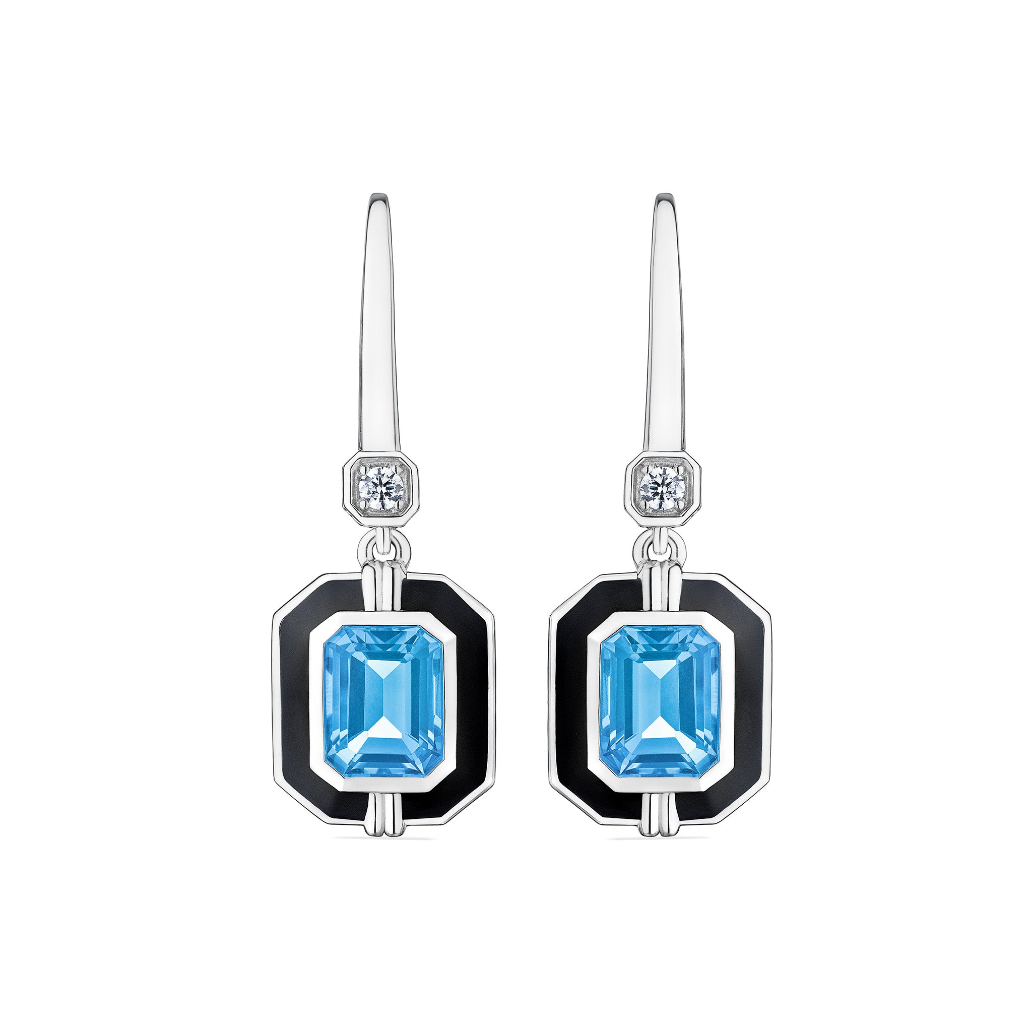Adrienne Drop Earrings with Enamel, Swiss Blue Topaz and Diamonds