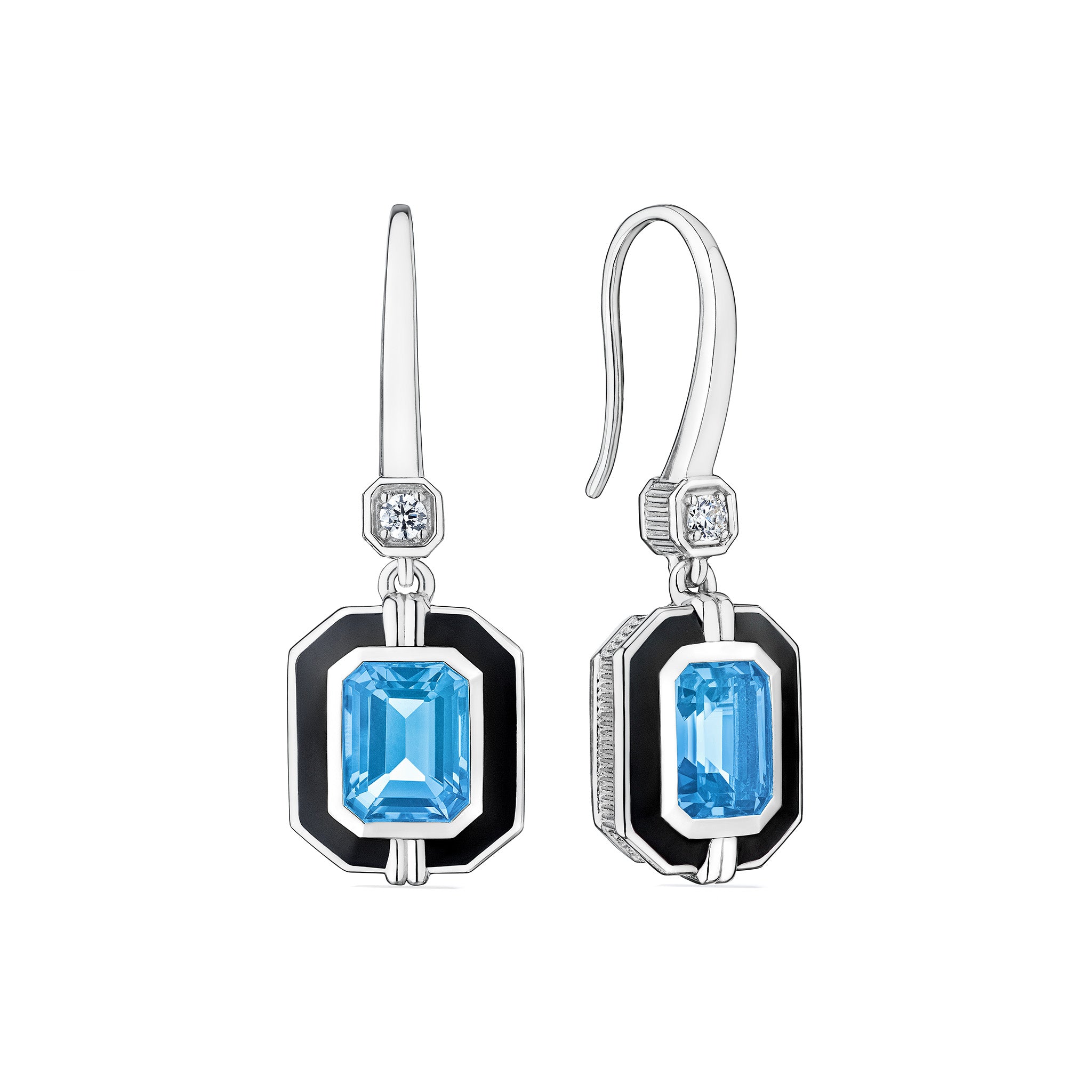 Adrienne Drop Earrings With Enamel, Swiss Blue Topaz And Diamonds