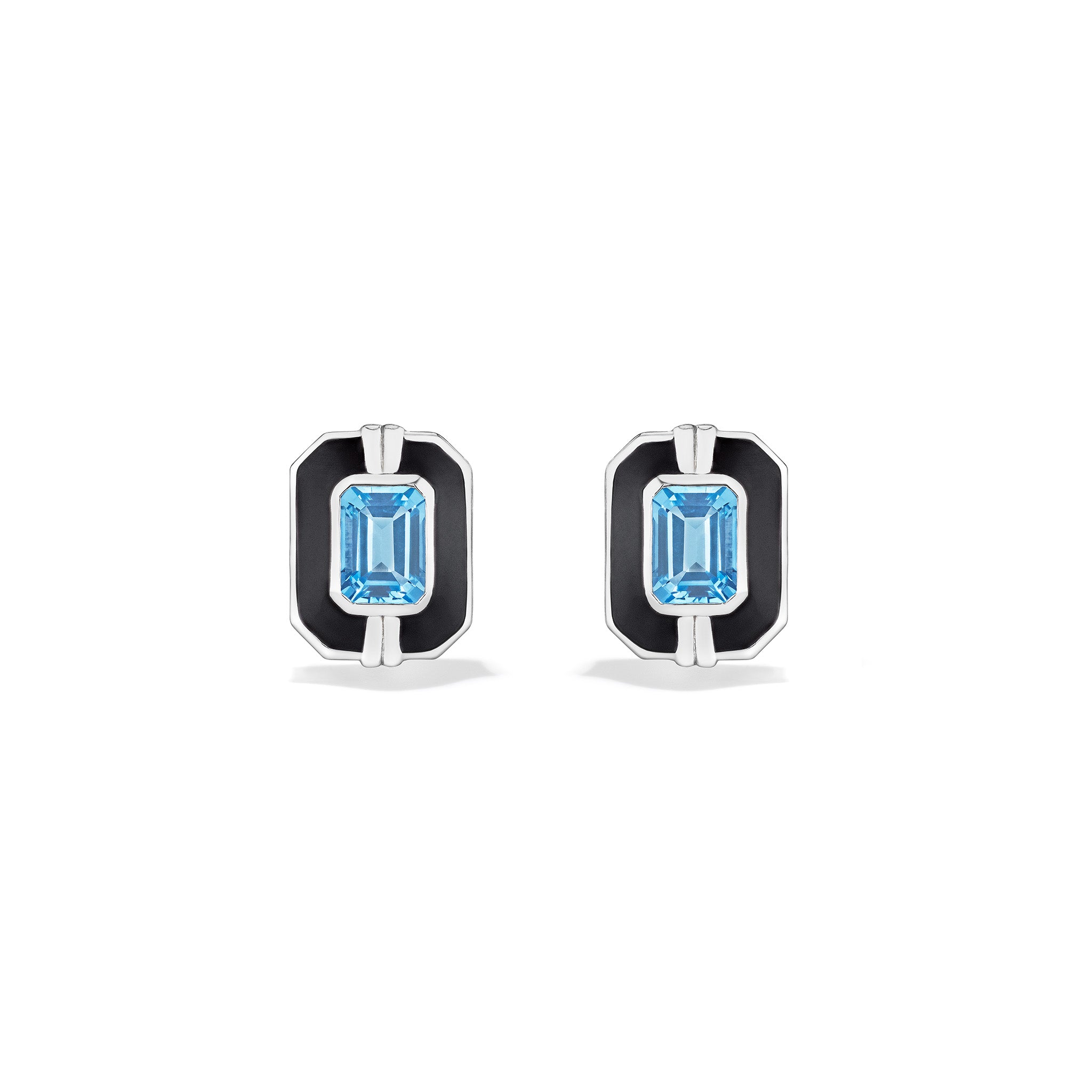Adrienne Stud Earrings with Enamel and Swiss Blue Topaz