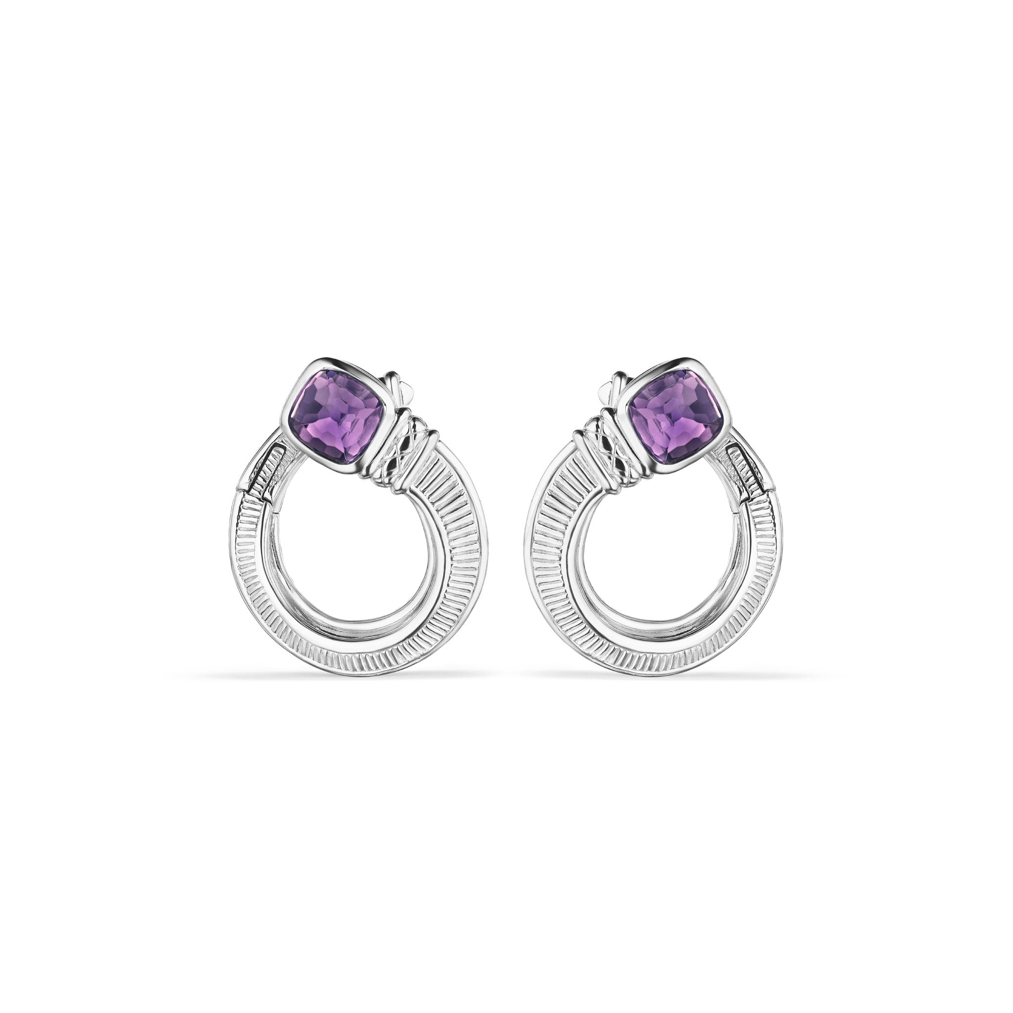 Cassandre Forward Facing Hoop Earrings with Amethyst