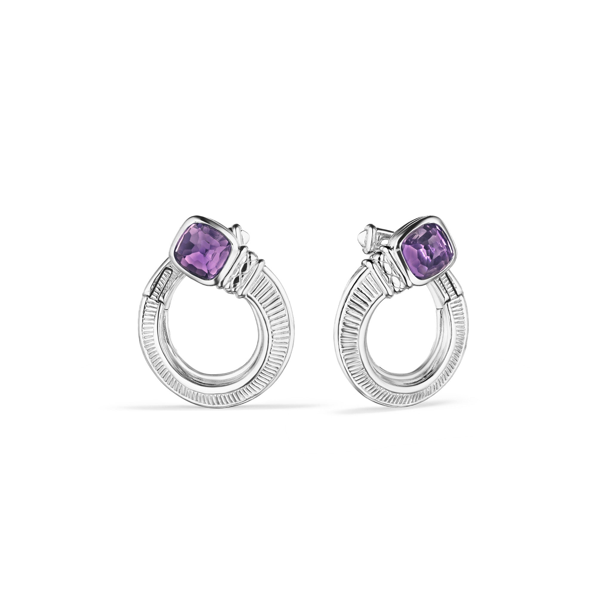 Cassandre Forward Facing Hoop Earrings With Amethyst