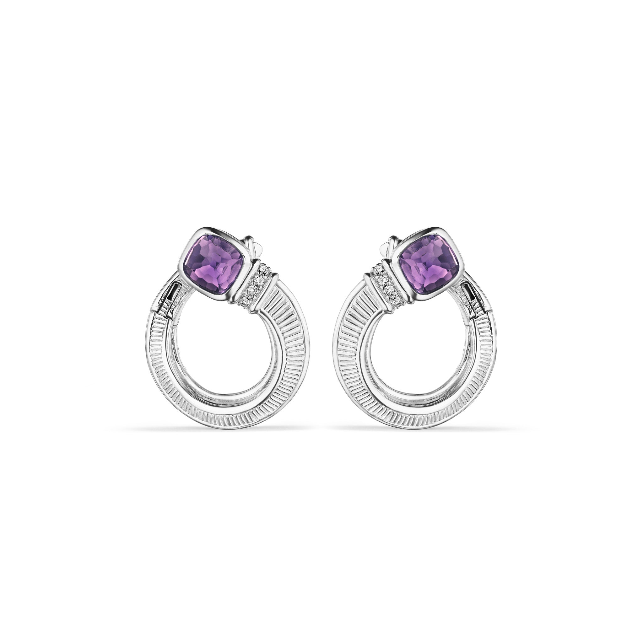 Cassandre Forward Facing Hoop Earrings with Amethyst and Diamonds