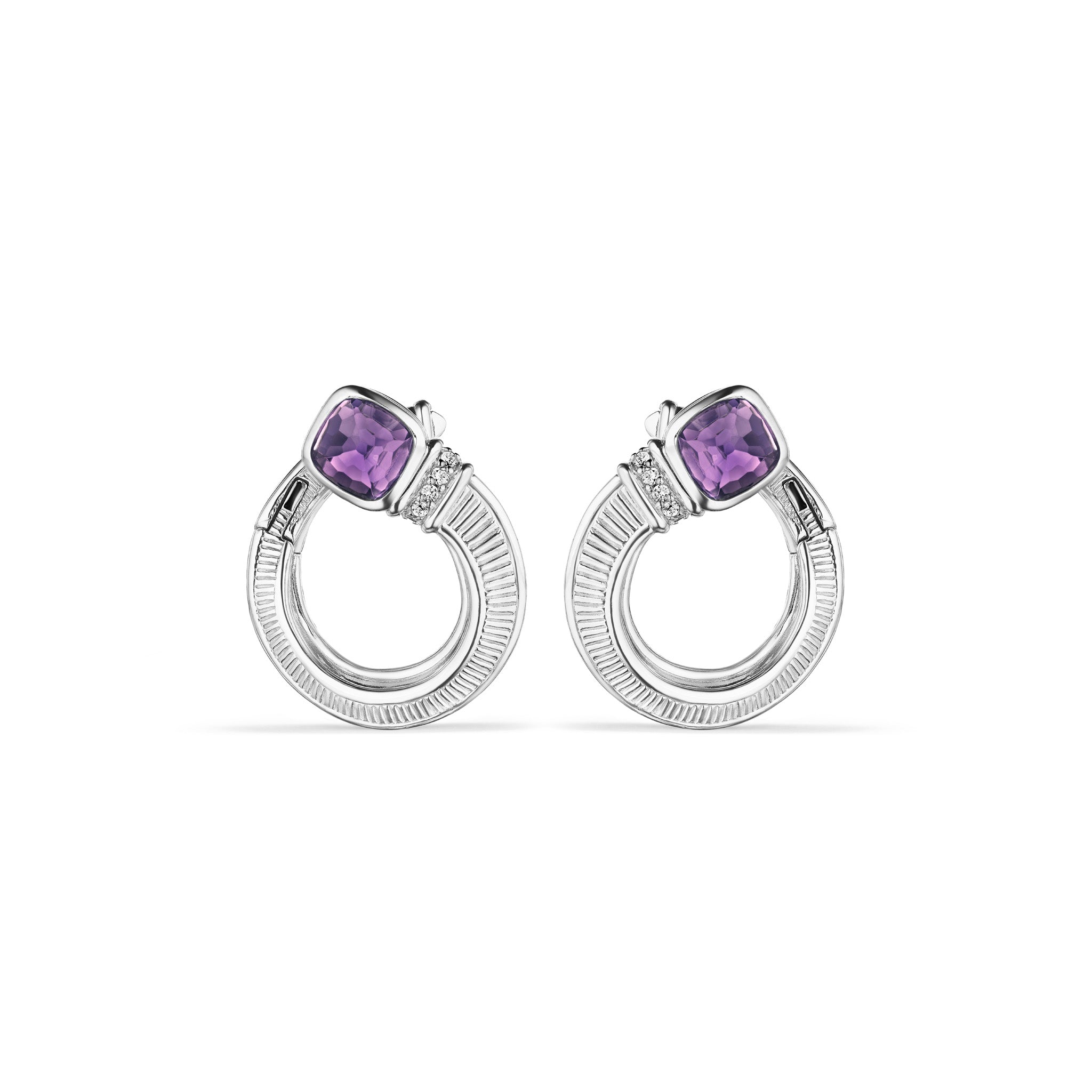 Cassandre Forward Facing Hoop Earrings with Amethyst and Diamonds