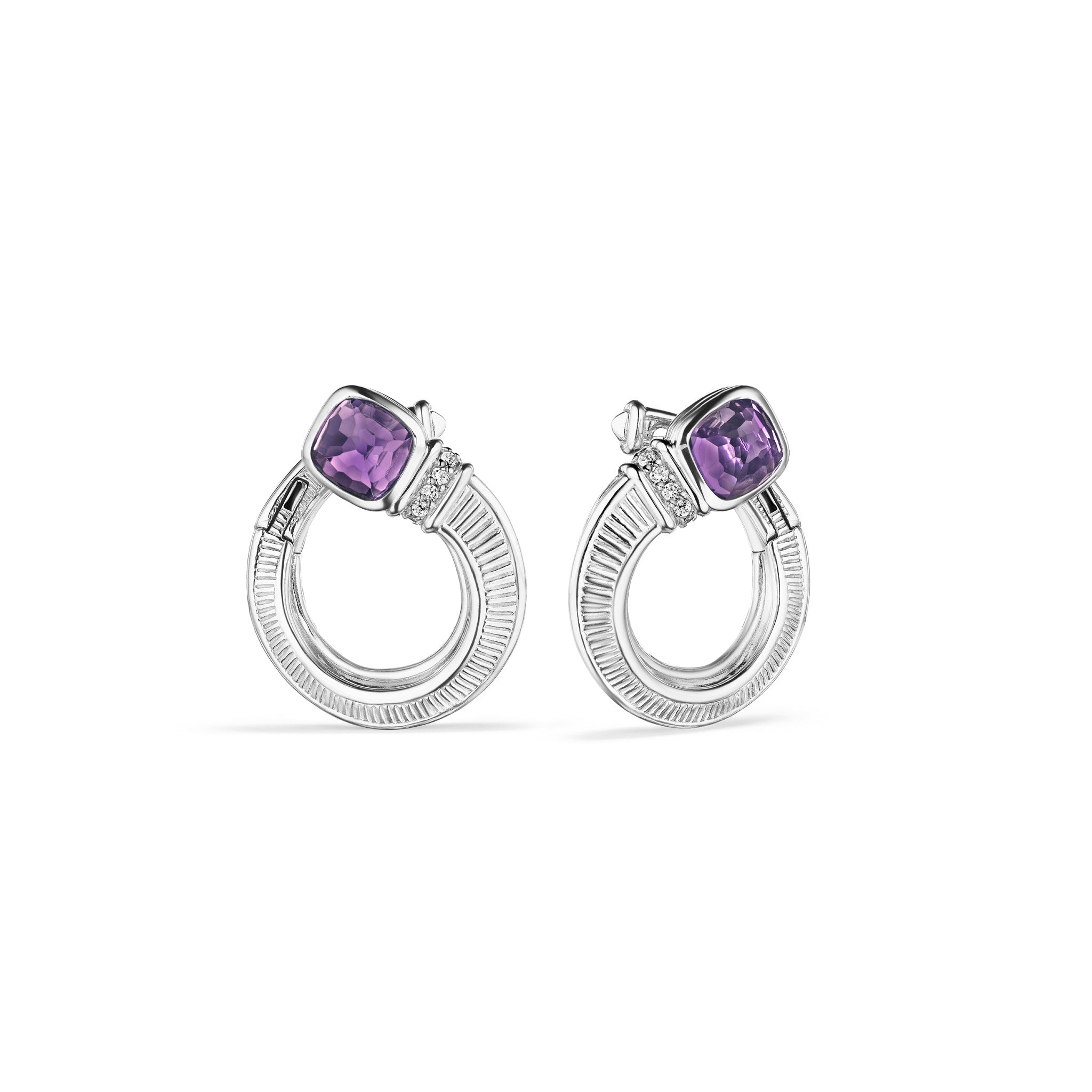 Cassandre Forward Facing Hoop Earrings With Amethyst And Diamonds