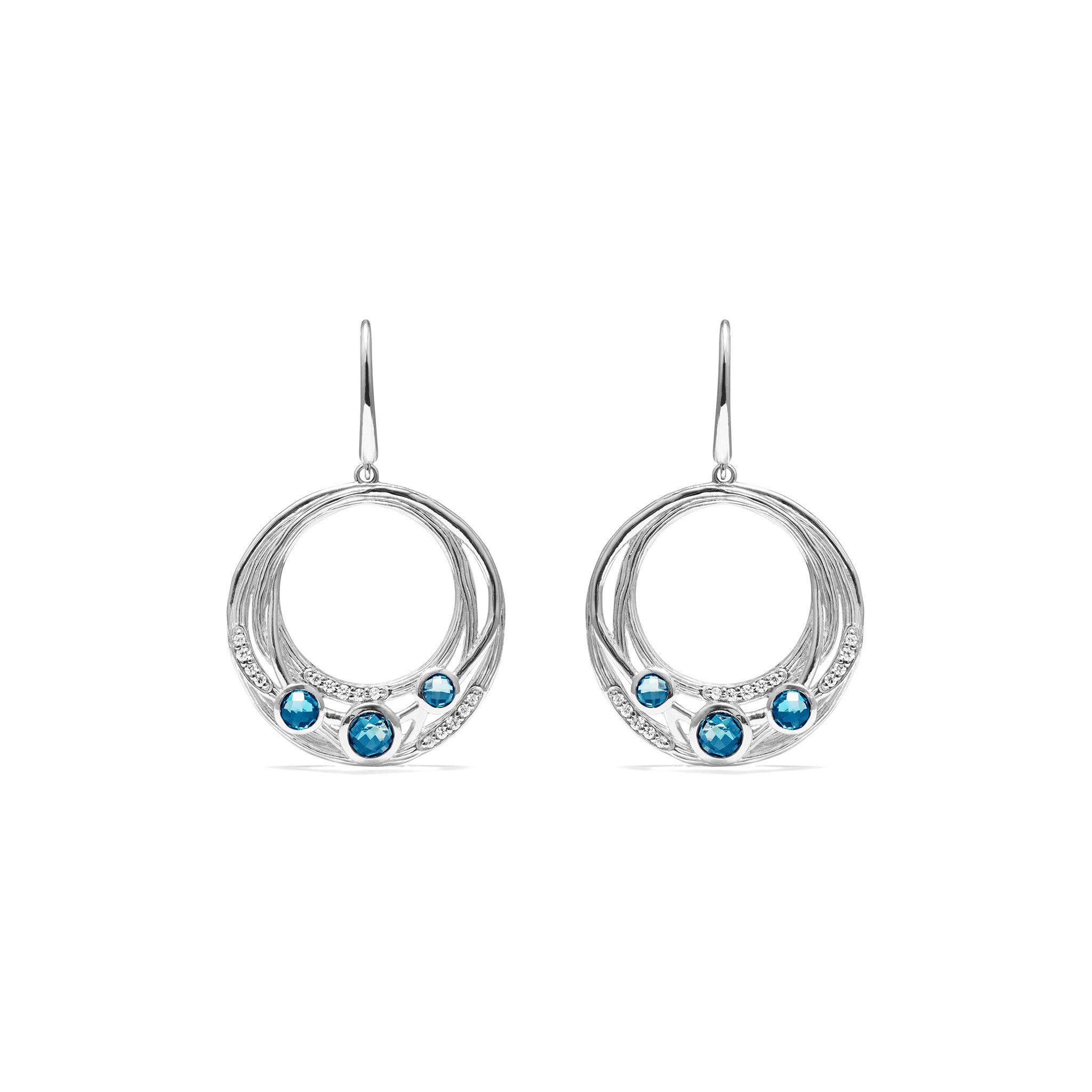 Santorini Drop Hoop Earrings with London Blue Topaz and Diamonds