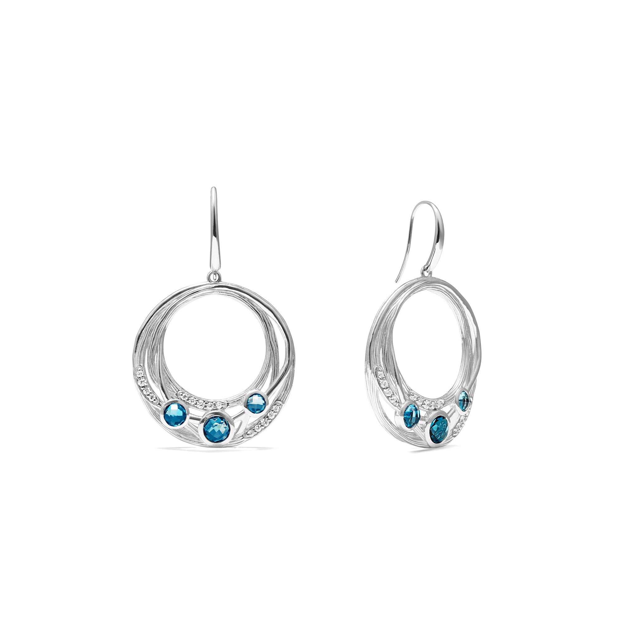 Santorini Drop Hoop Earrings With London Blue Topaz And Diamonds
