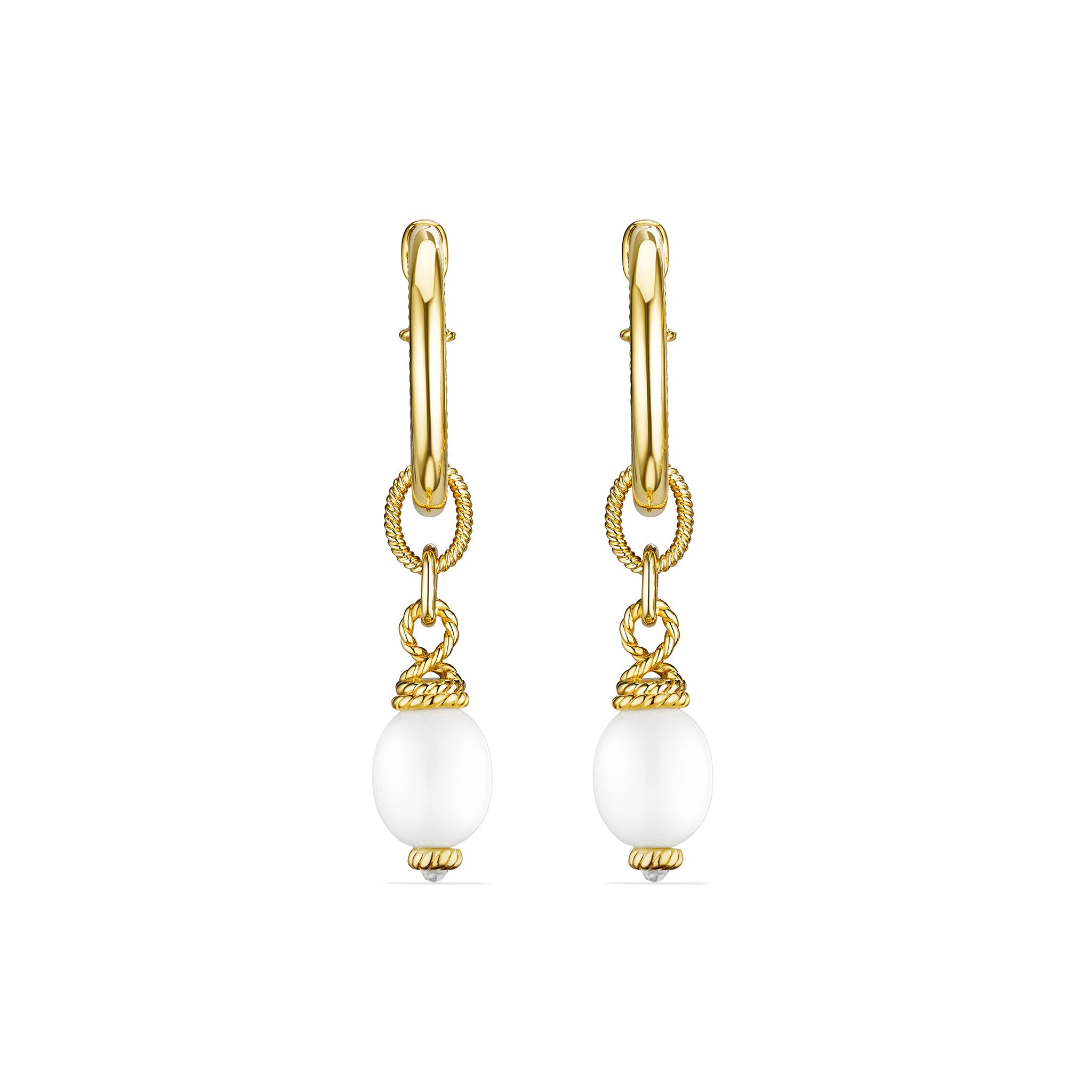 Ocean Reef Drop Hoop Earrings with White Agate in 18K Gold Vermeil