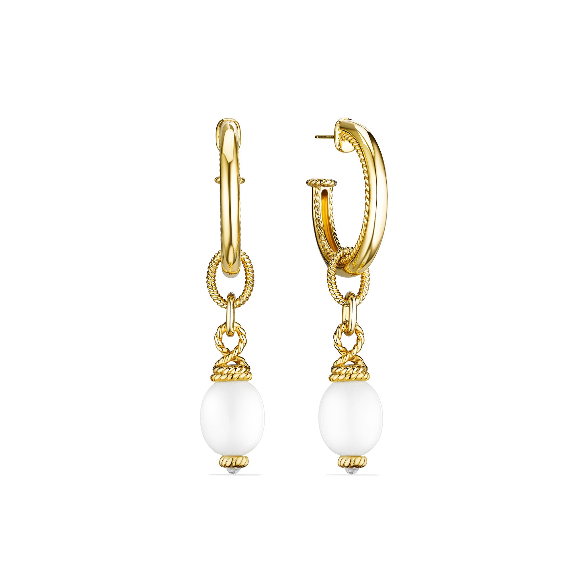 Ocean Reef Drop Hoop Earrings With White Agate In 18K Gold Vermeil