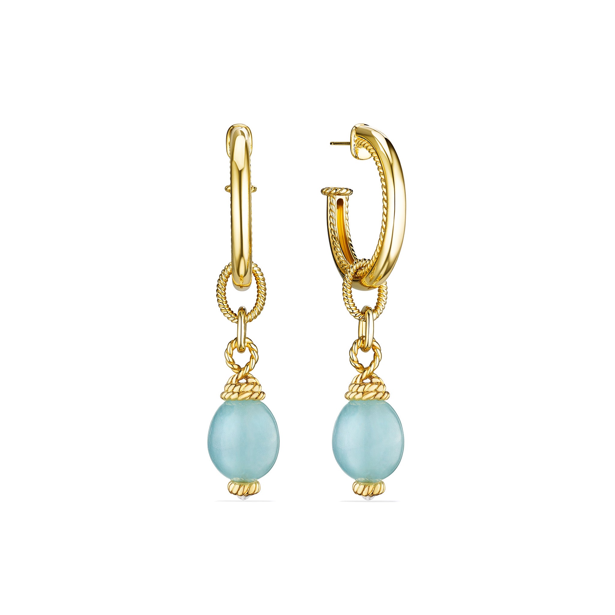 Ocean Reef Drop Hoop Earrings With Aquamarine In 18K Gold Vermeil