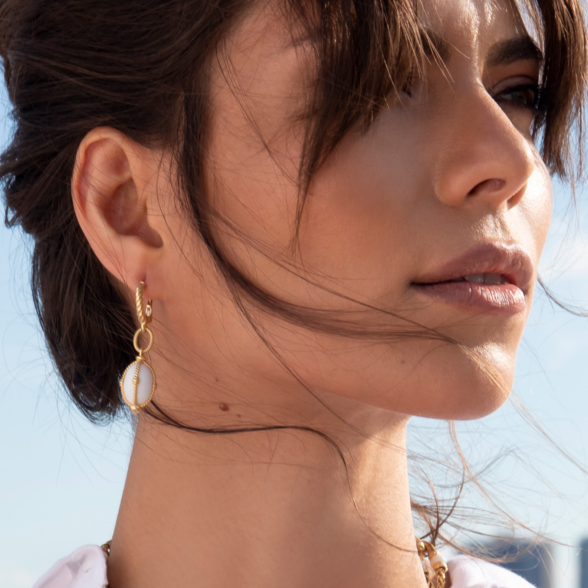 Ocean Reef Drop Earrings with White Agate in 18K Gold Vermeil