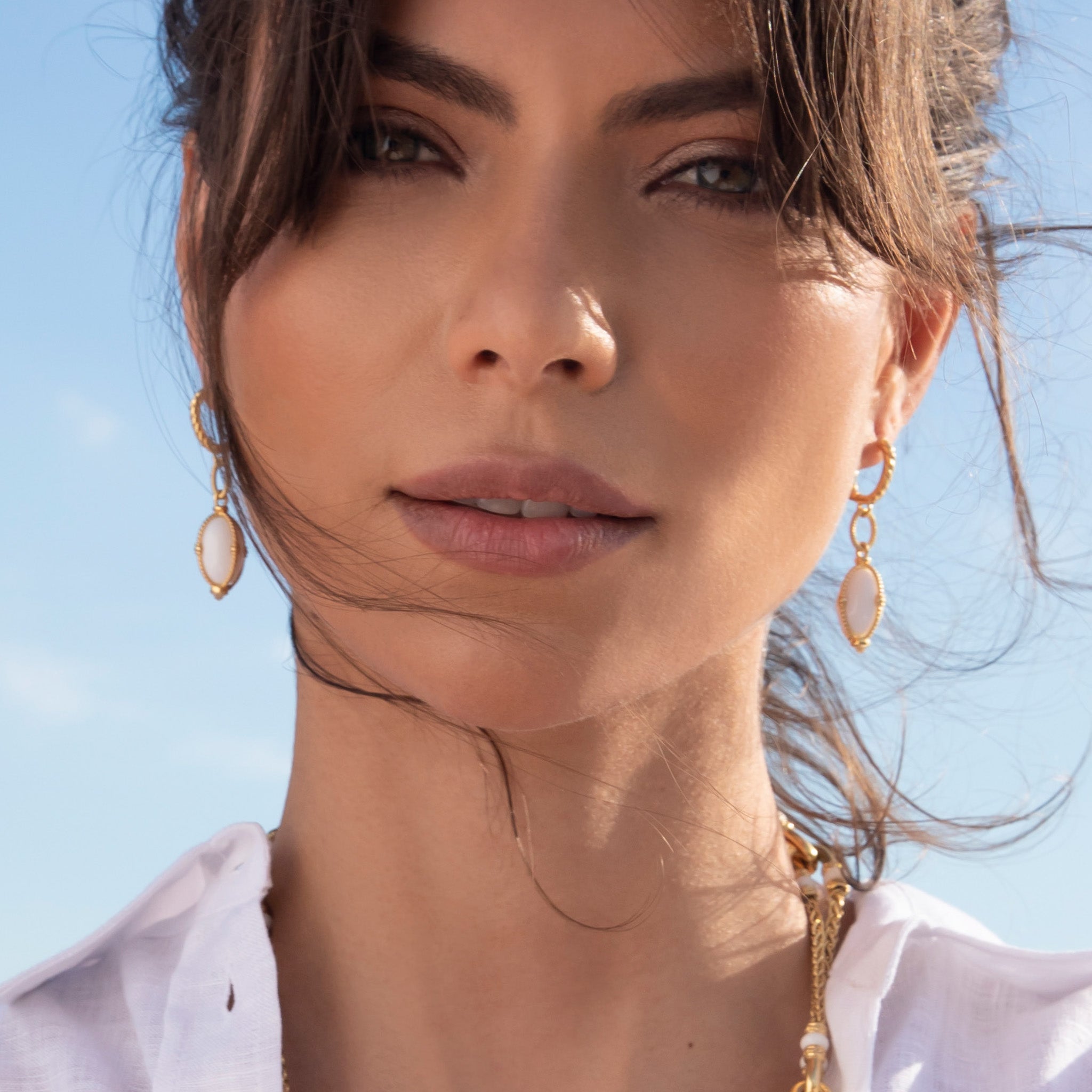 Ocean Reef Drop Earrings with White Agate in 18K Gold Vermeil
