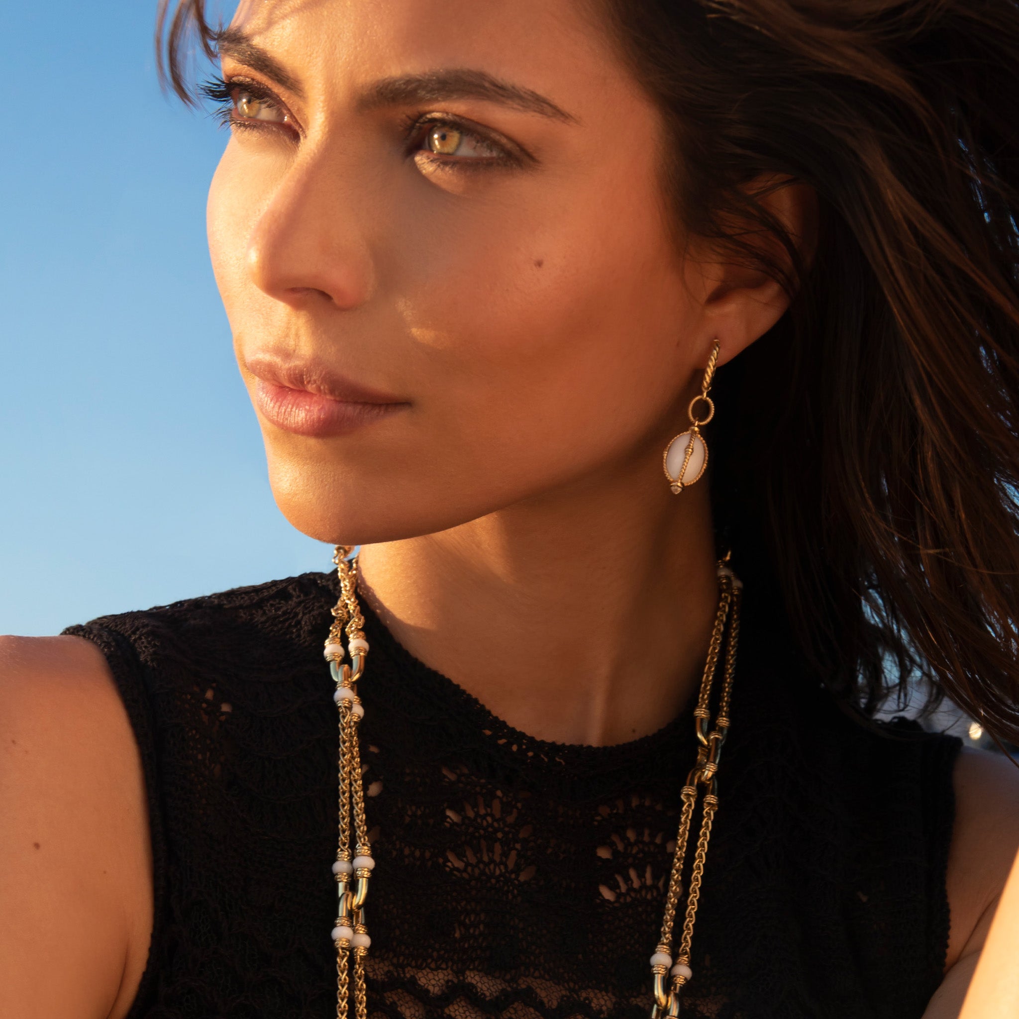 Ocean Reef Drop Earrings with White Agate in 18K Gold Vermeil