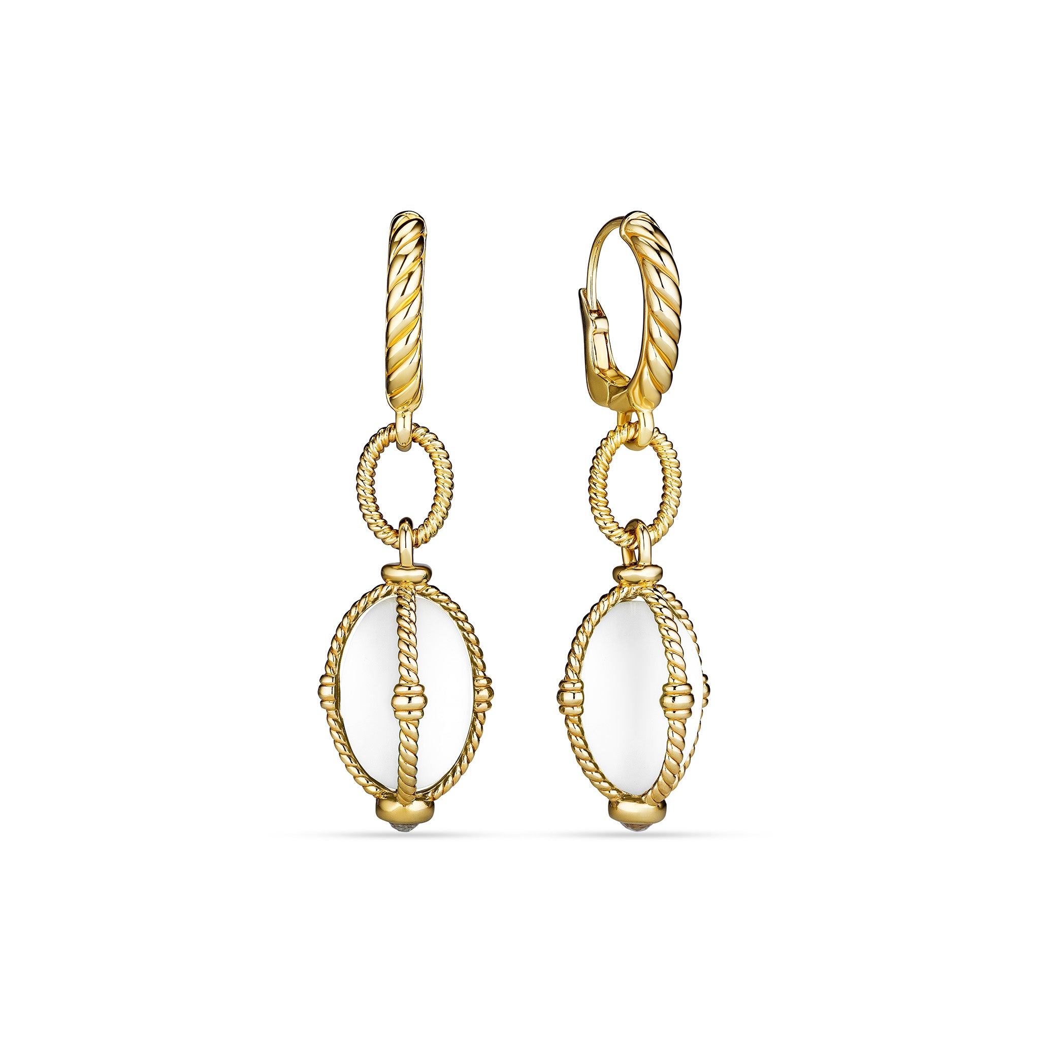 Ocean Reef Drop Earrings With White Agate In 18K Gold Vermeil