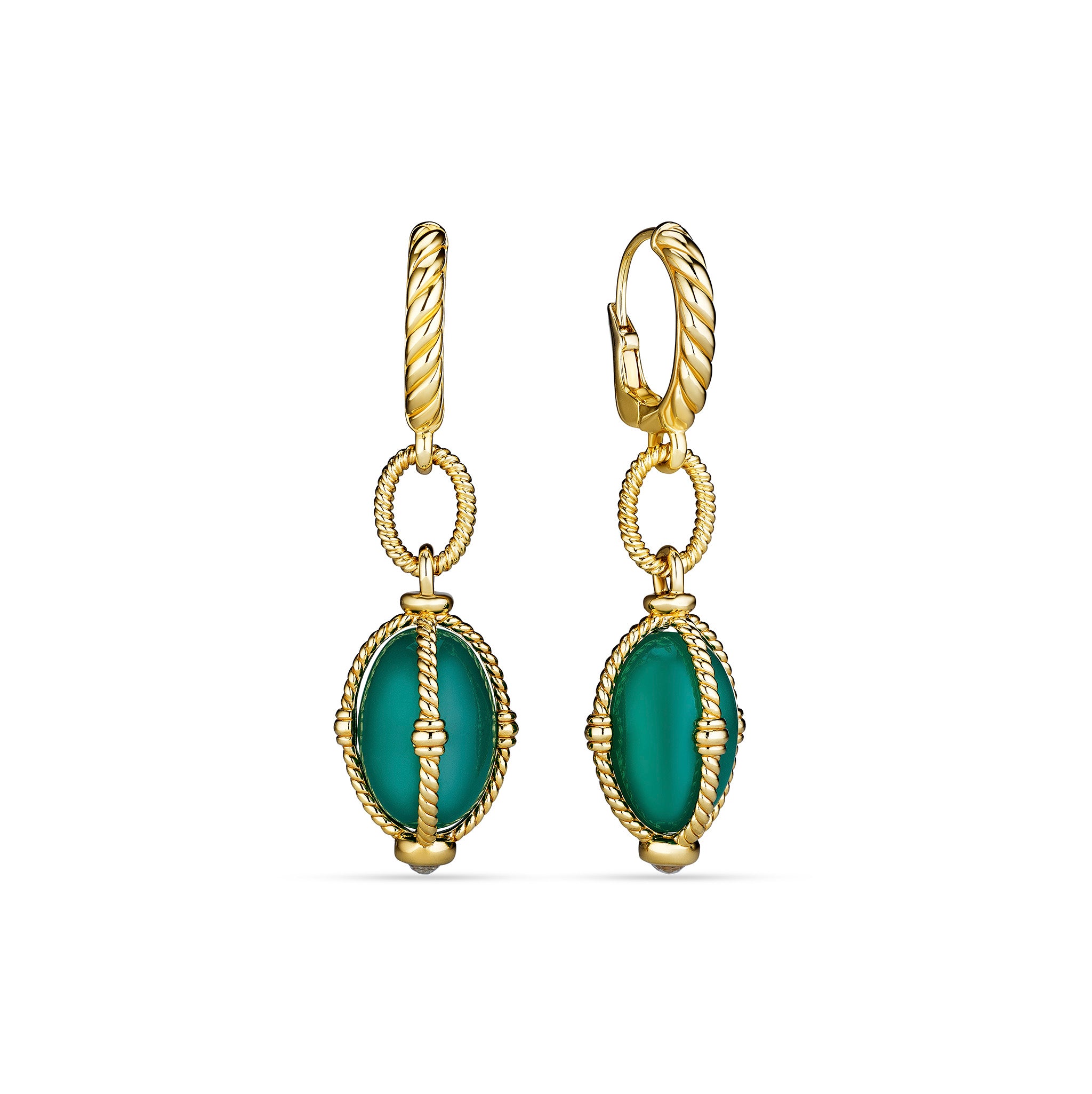 Ocean Reef Drop Earrings With Green Chalcedony In 18K Gold Vermeil