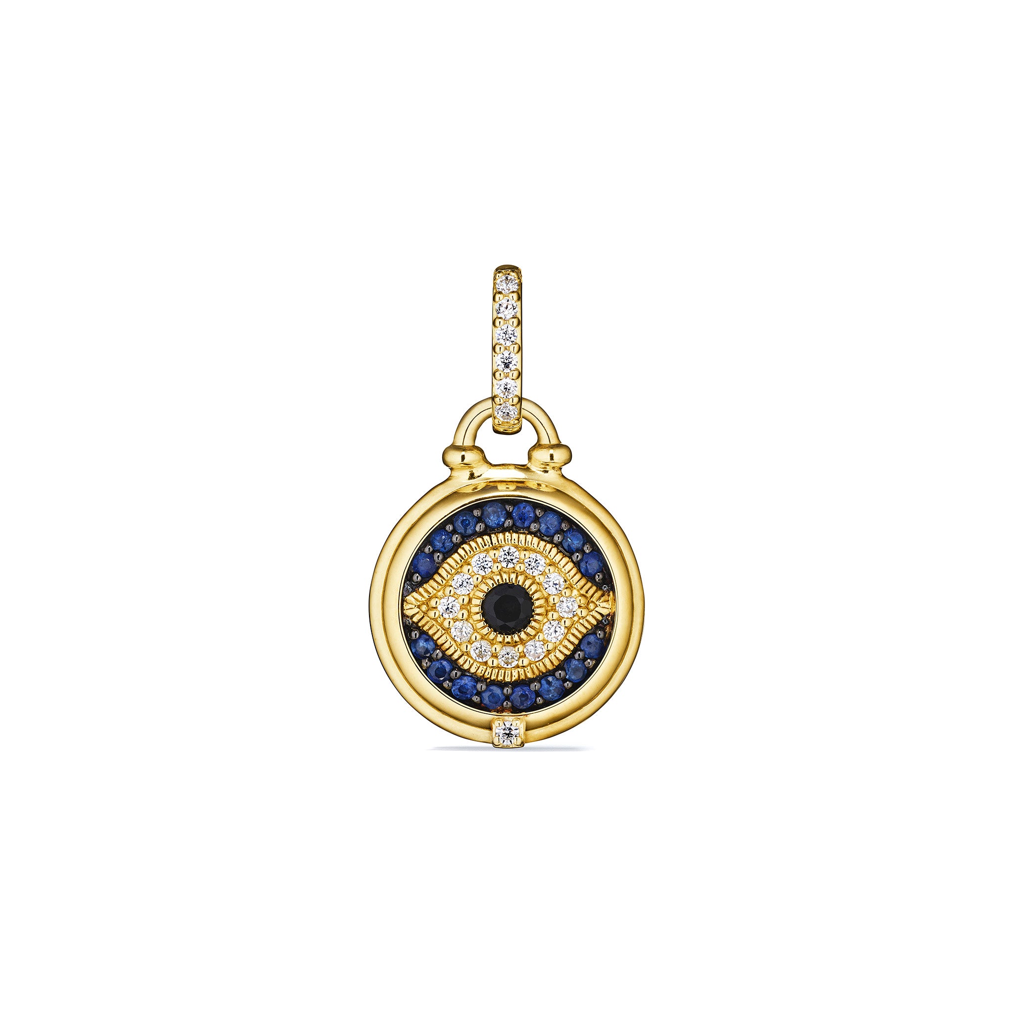 Little Luxuries Evil Eye Medallion With Black Sapphire, Blue Sapphire And Diamonds In 18K