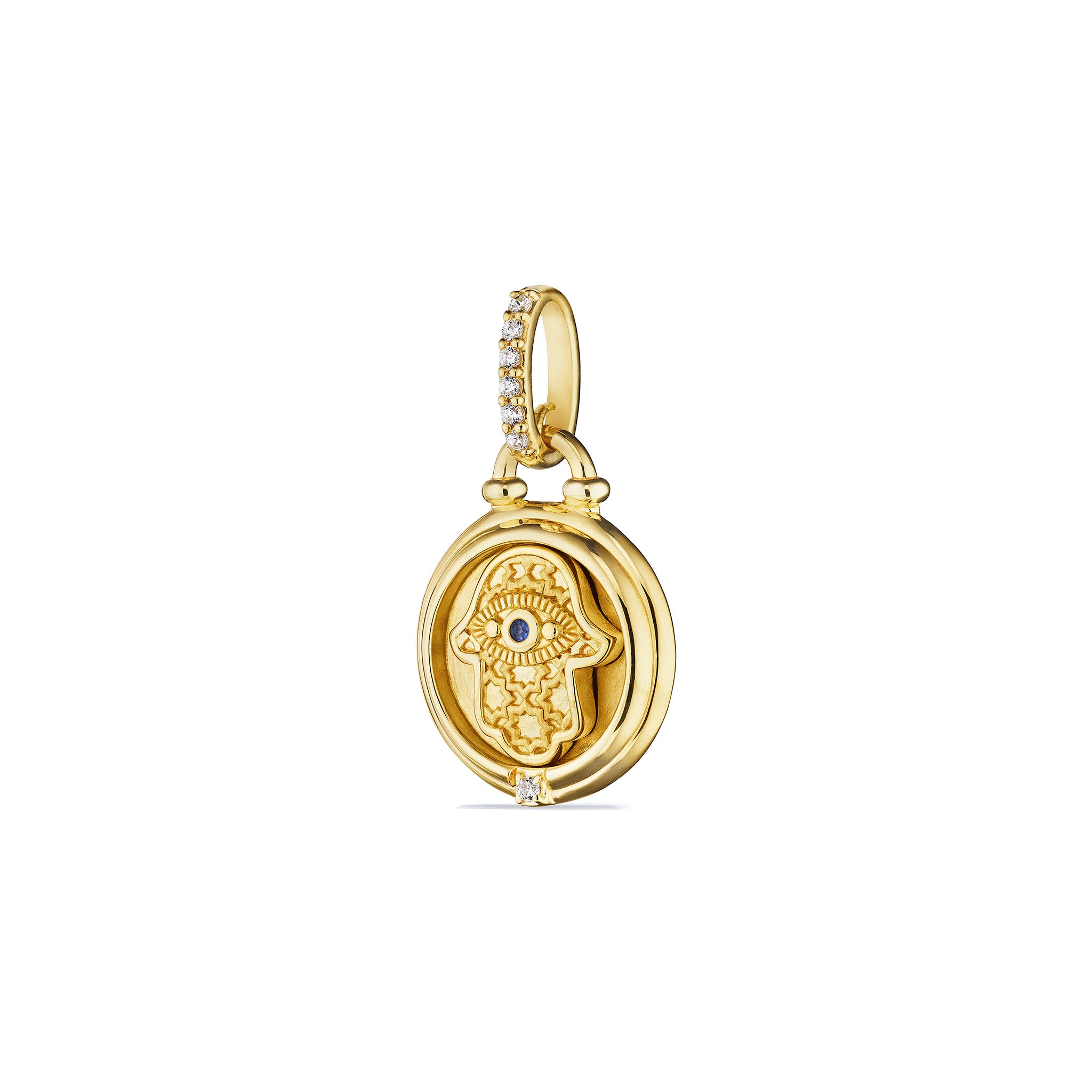 Little Luxuries Hamsa Medallion with Blue Sapphire and Diamonds in 18K