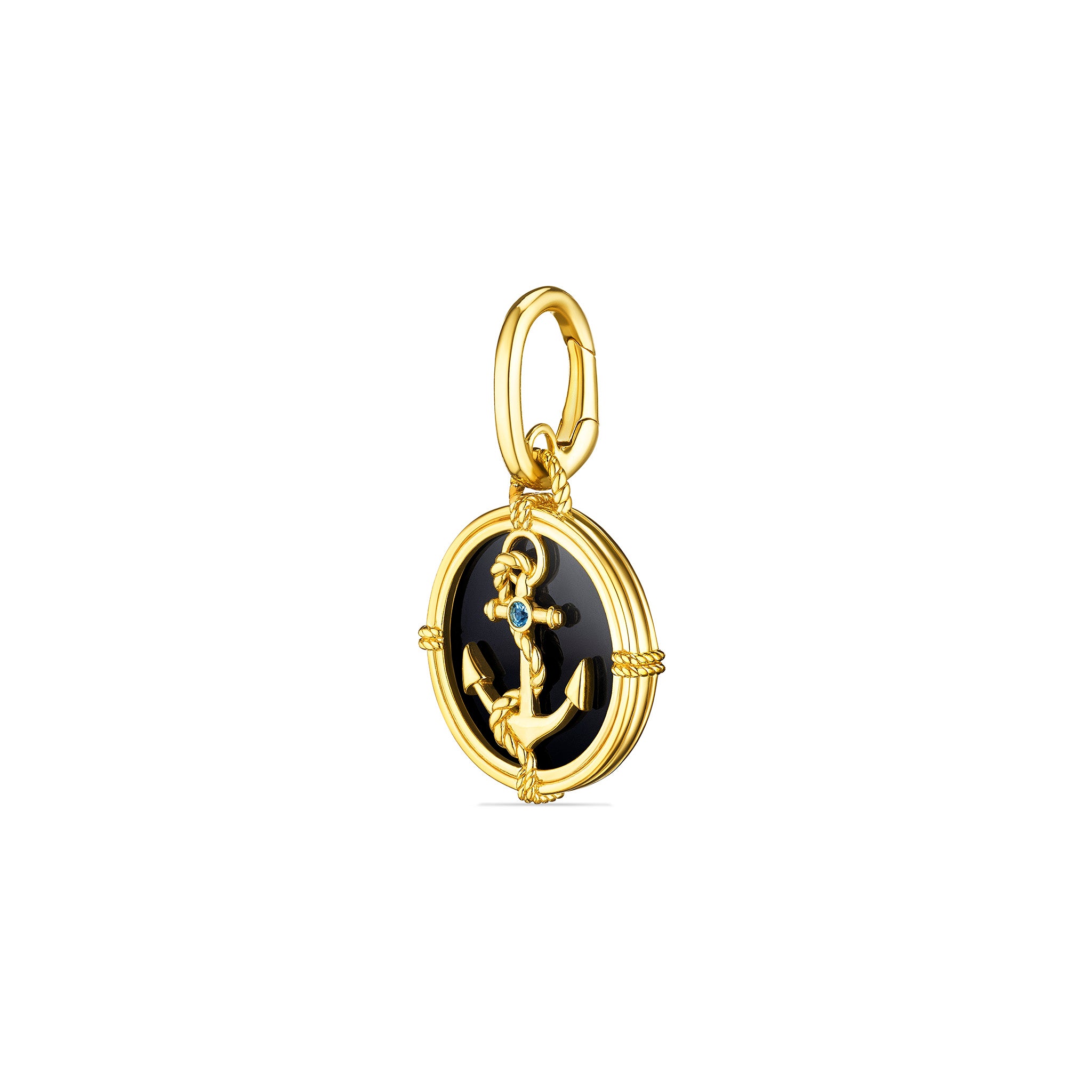 Ocean Reef Anchor Medallion with Black Onyx and Blue Topaz in 18K Gold Vermeil