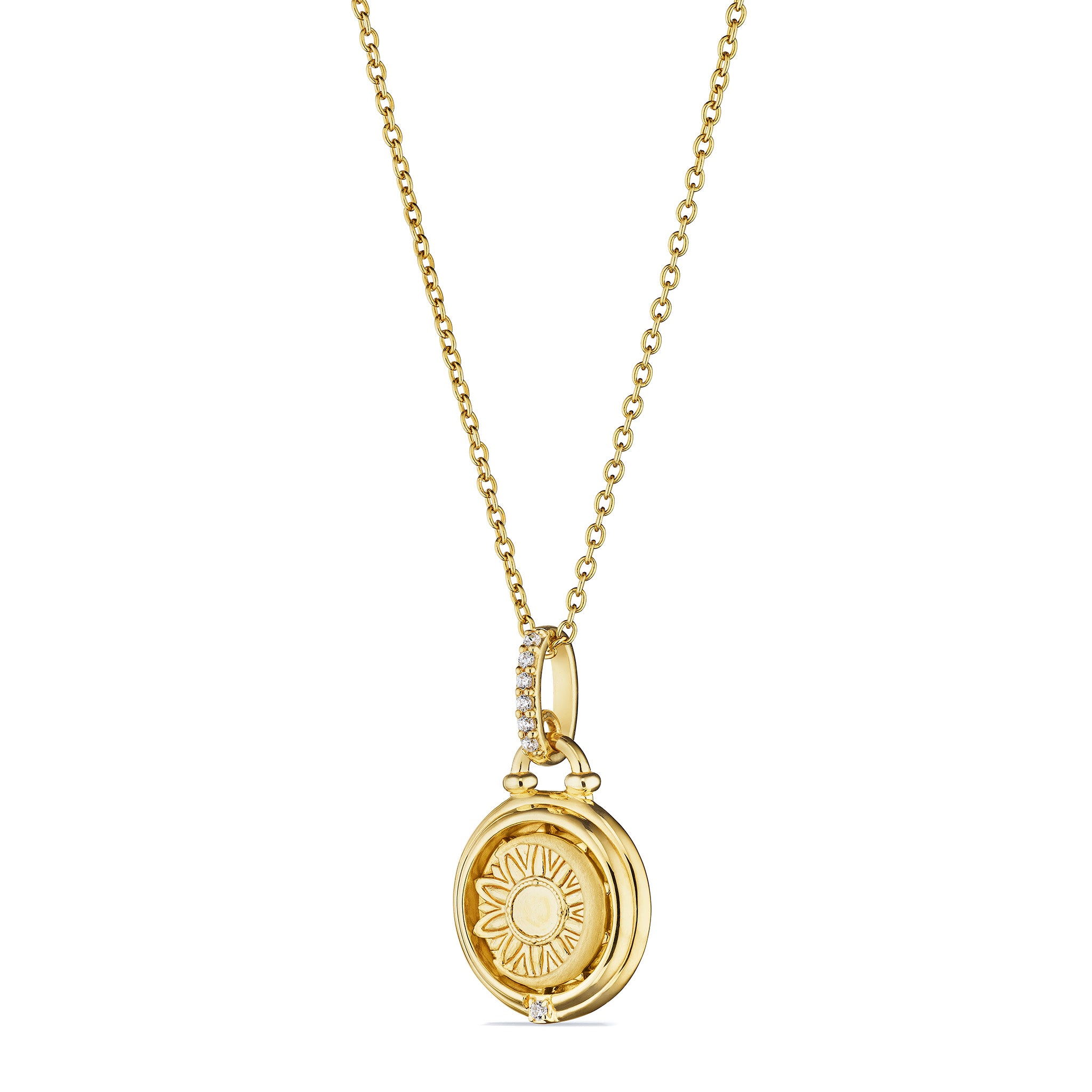 Little Luxuries Sun and Moon Medallion Necklace with Diamonds in 18K