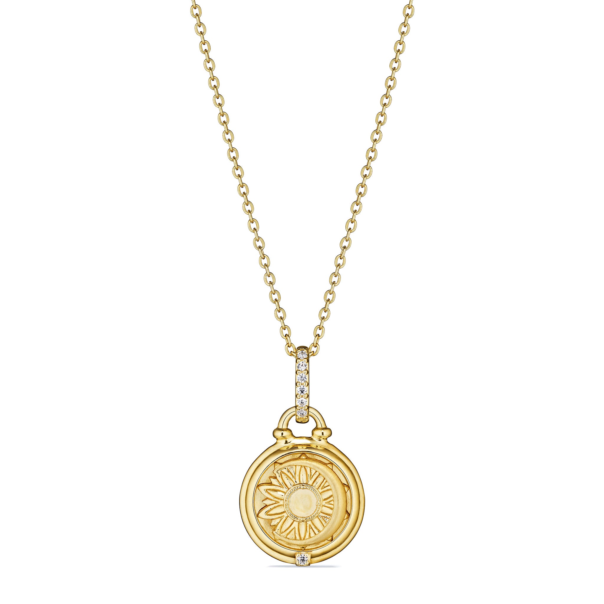 Little Luxuries Sun And Moon Medallion Necklace With Diamonds In 18K