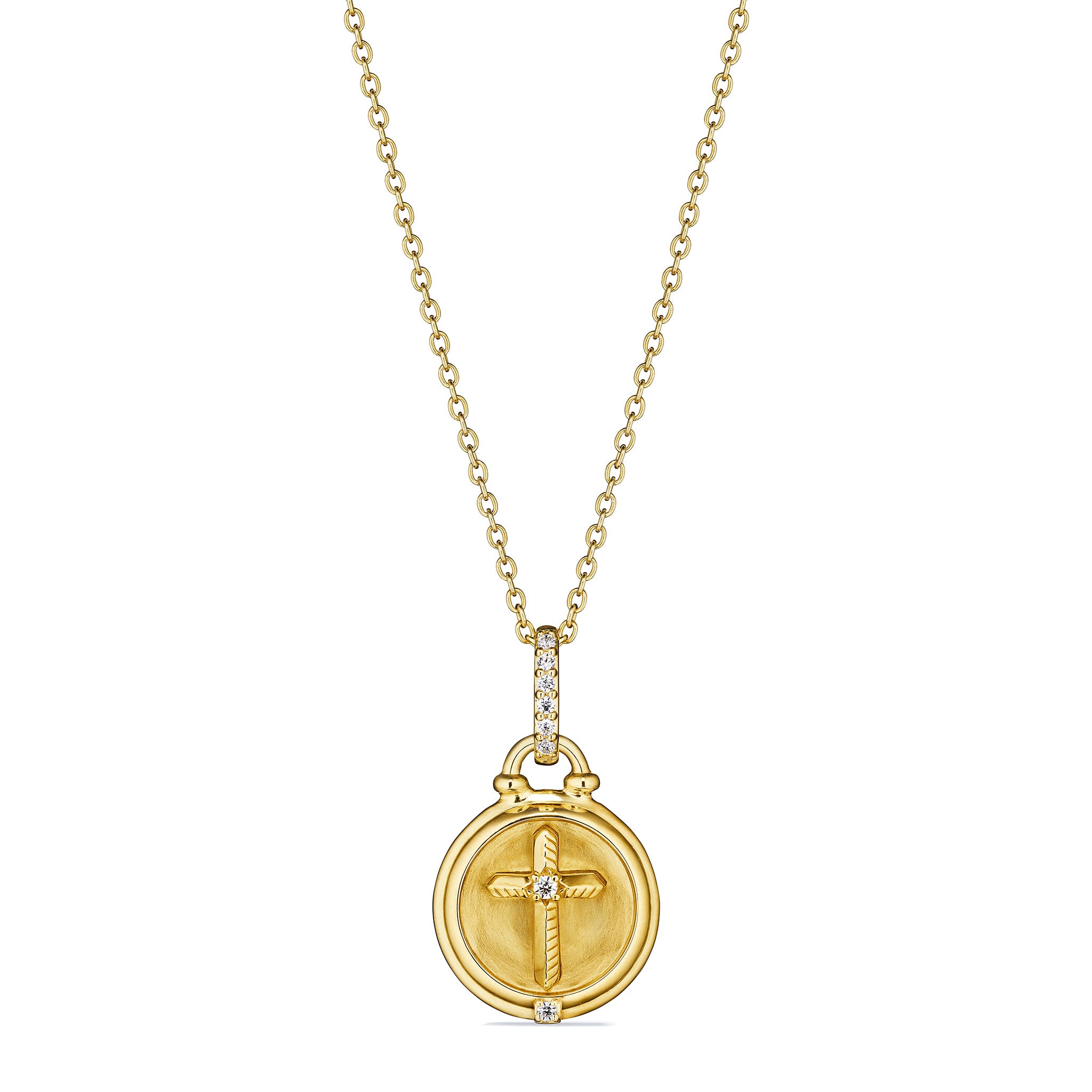Little Luxuries Cross Medallion Necklace With Diamonds In 18K
