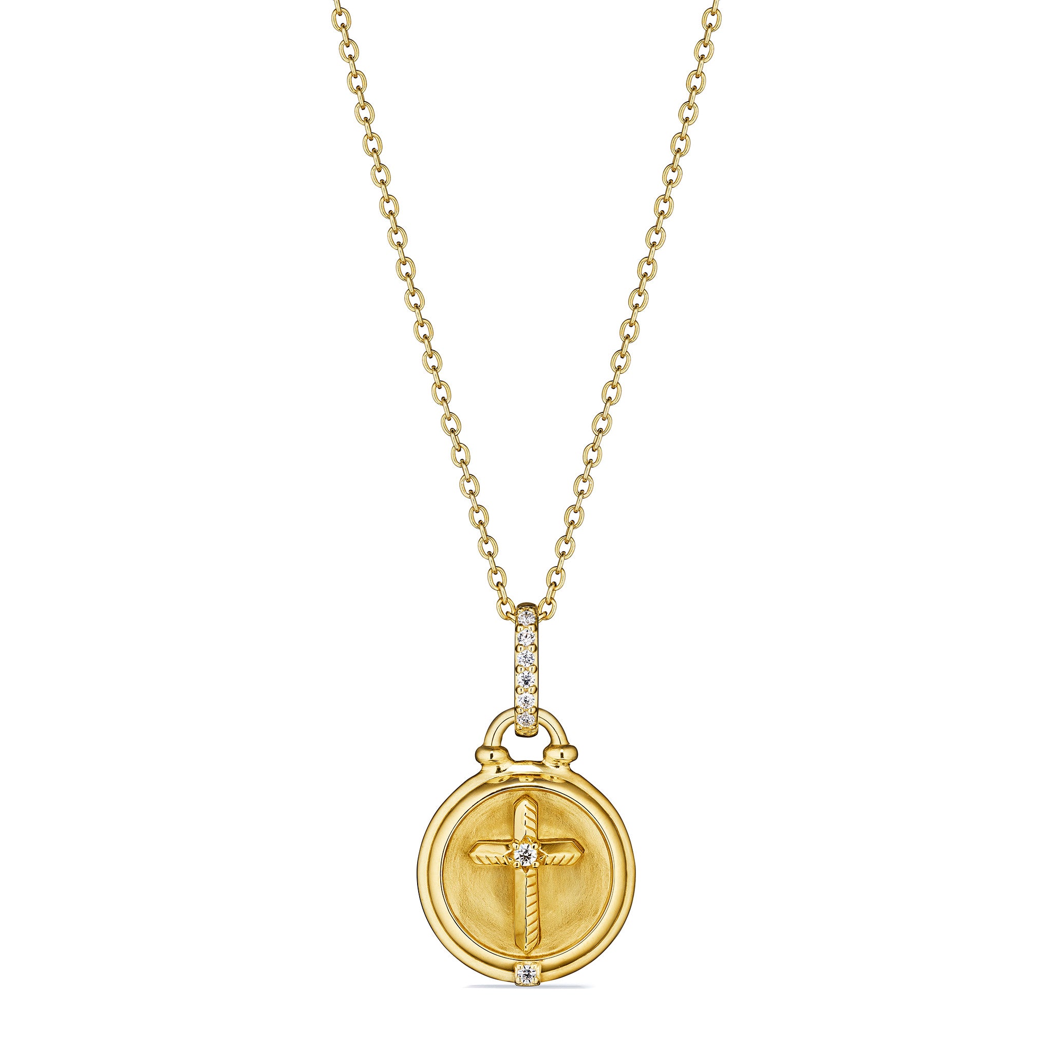 Little Luxuries Cross Medallion Necklace With Diamonds In 18K