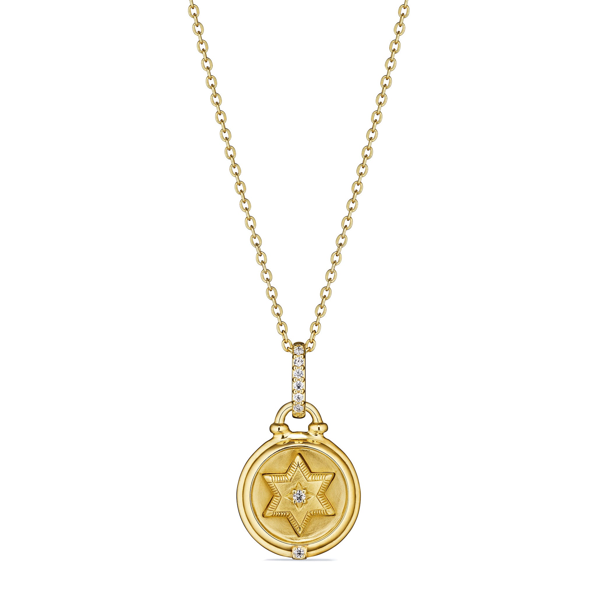 Little Luxuries Star Of David Medallion Necklace With Diamonds In 18K
