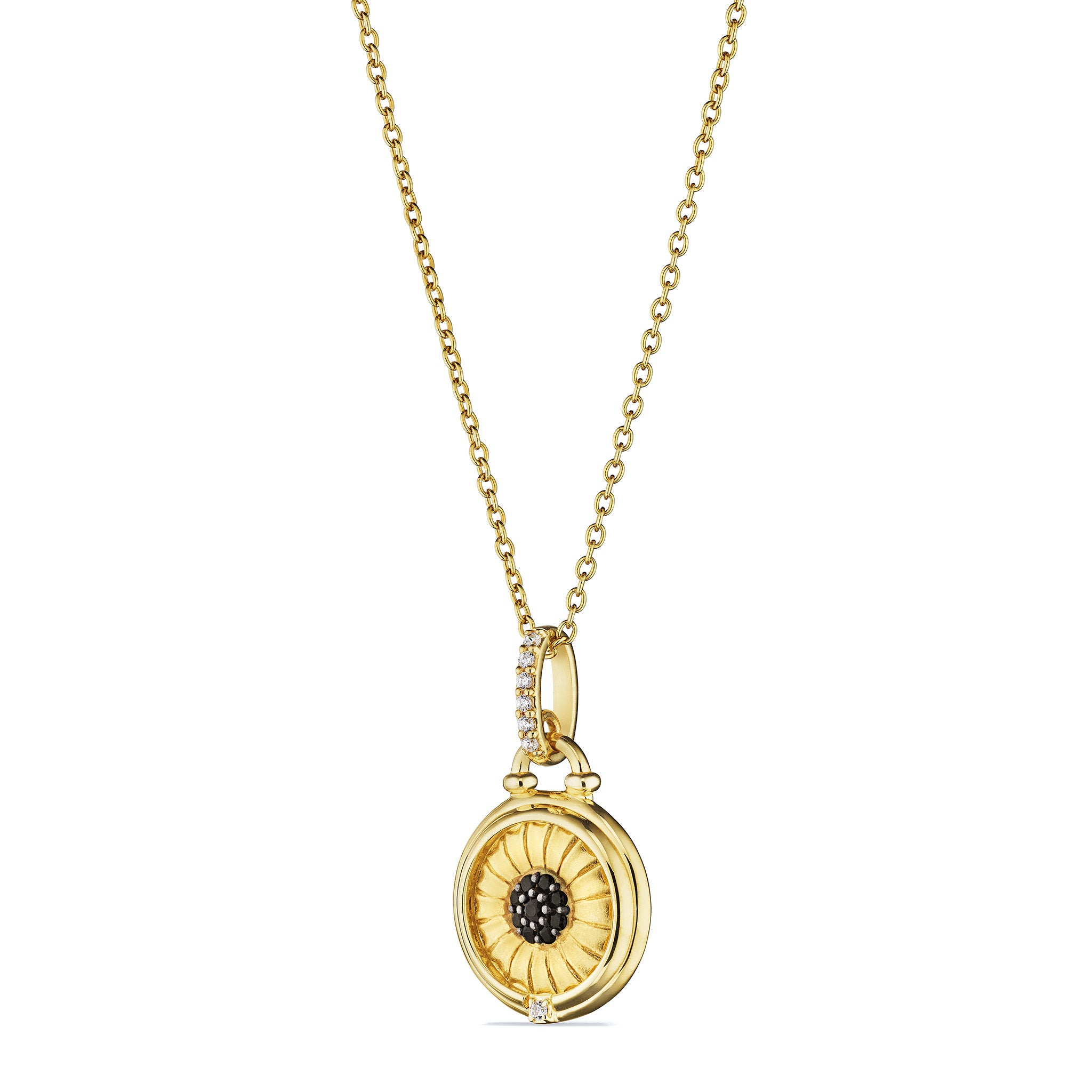 Little Luxuries Sunflower Medallion Necklace with Black Spinel and Diamonds in 18K