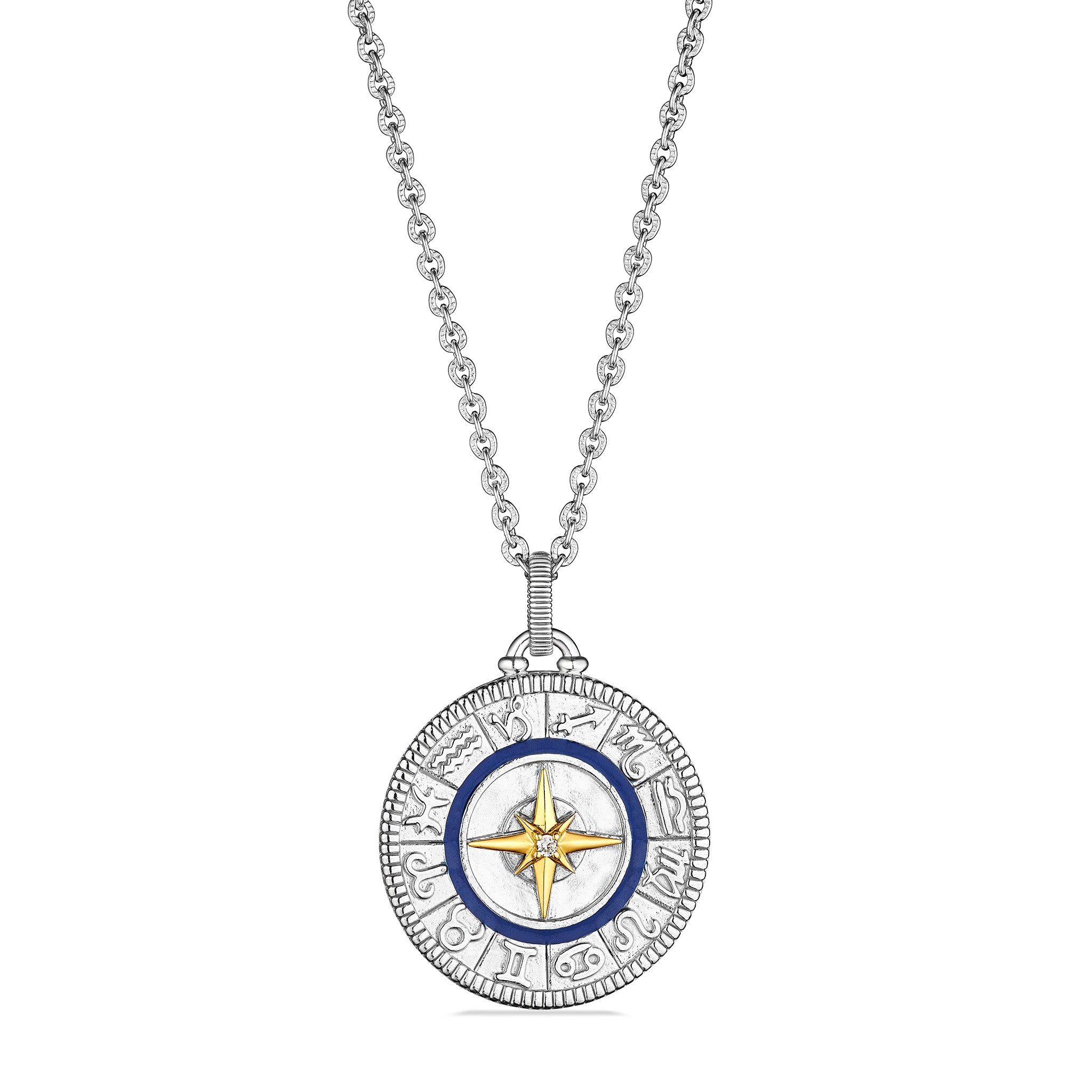 Little Luxuries Long Zodiac Medallion Necklace With Diamonds And 18K Gold