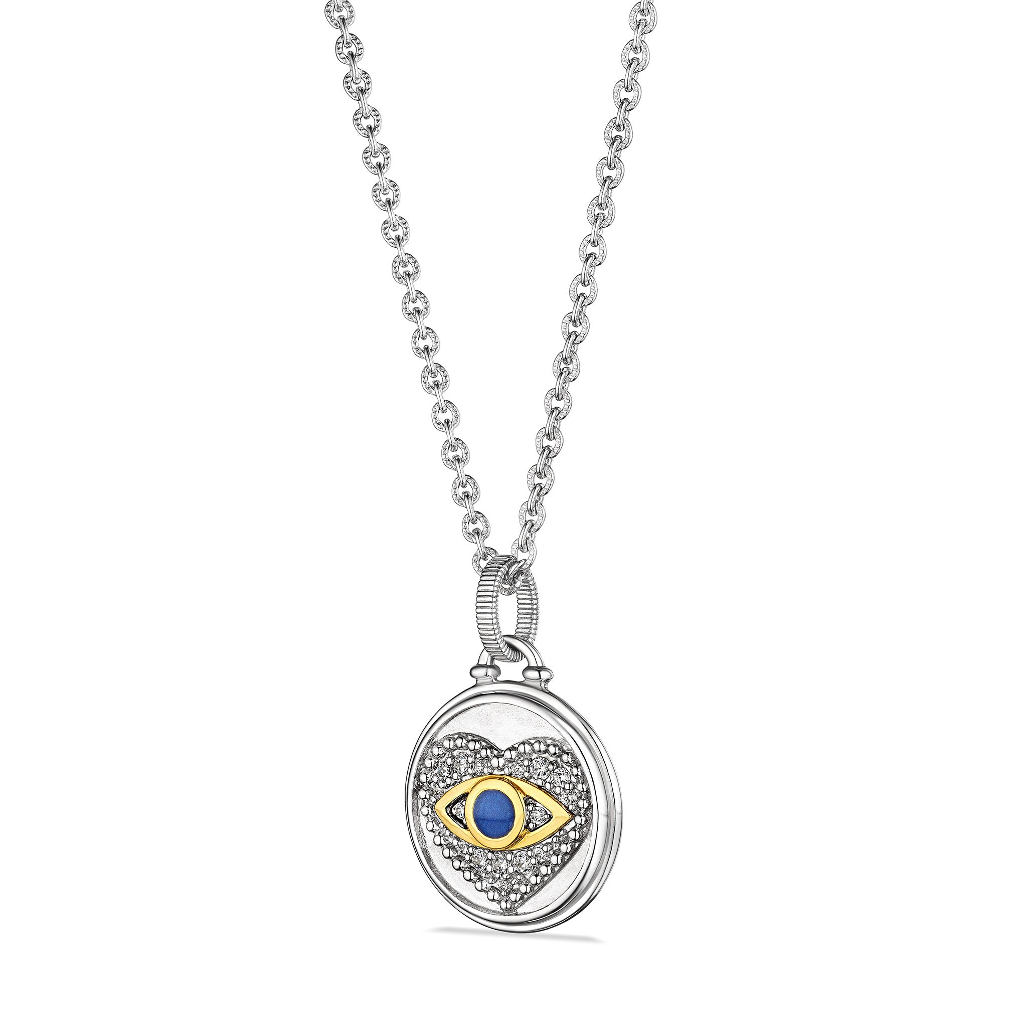 Little Luxuries Evil Eye Heart Medallion Necklace with Diamonds and 18K Gold