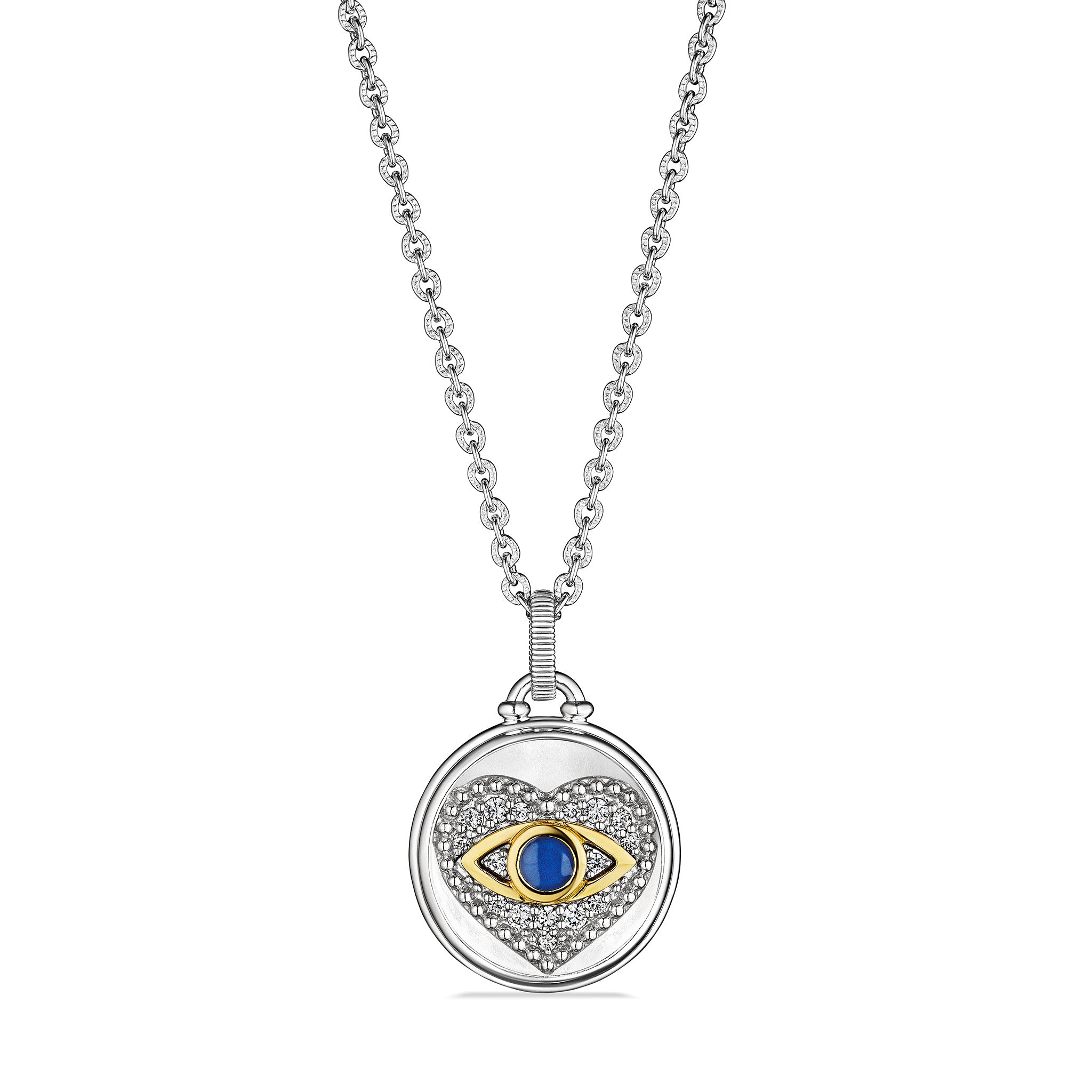 Little Luxuries Evil Eye Heart Medallion Necklace With Diamonds And 18K Gold