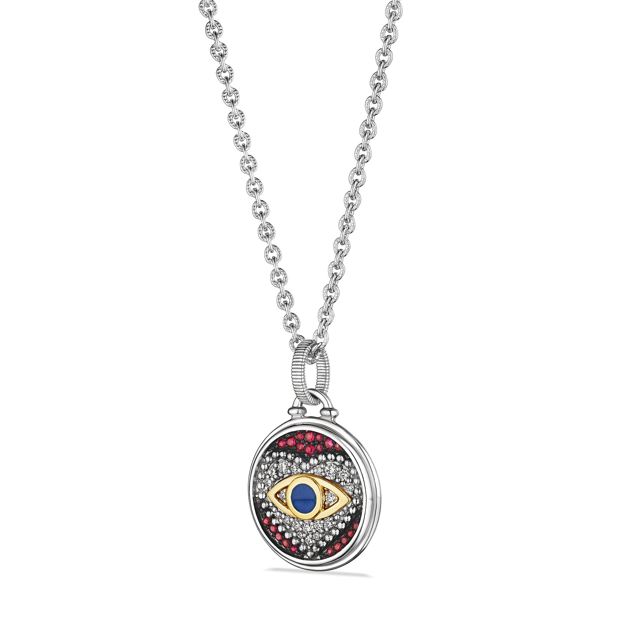 Little Luxuries Evil Eye Heart Medallion Necklace with Ruby, Diamonds and 18K Gold