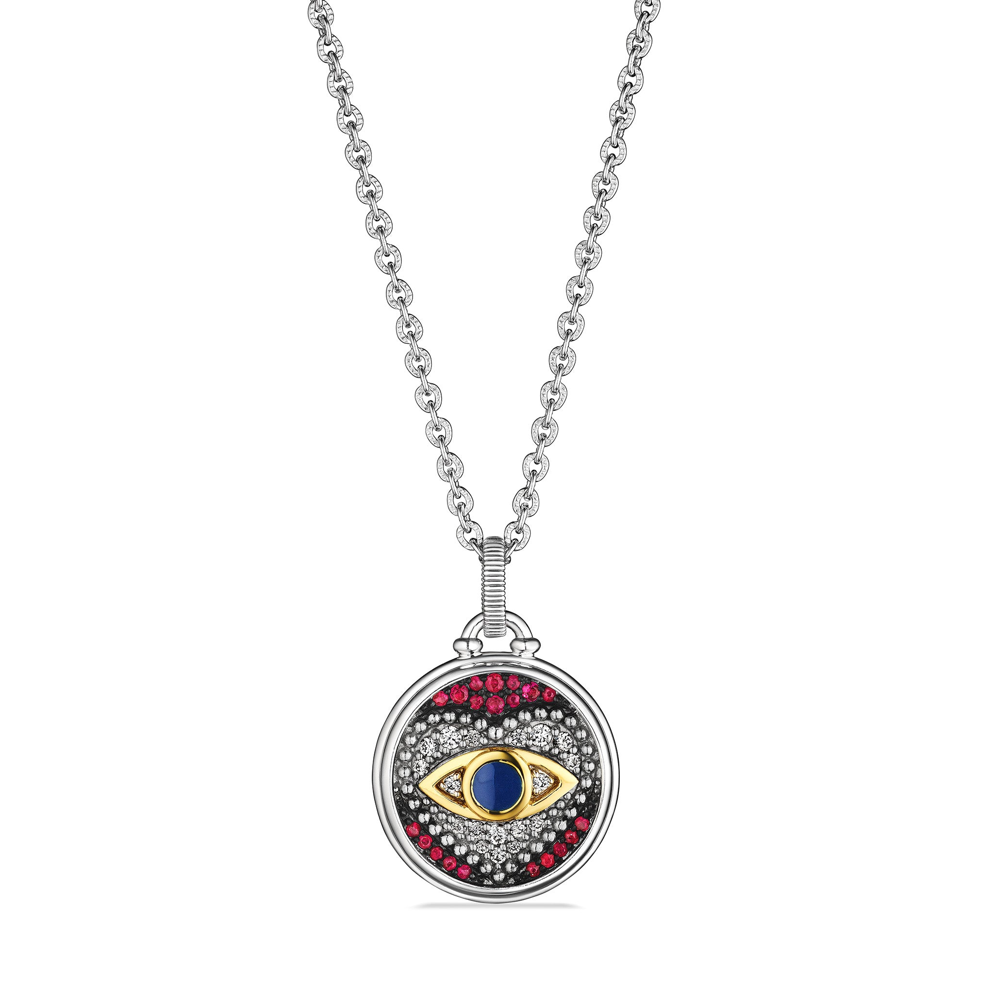 Little Luxuries Evil Eye Heart Medallion Necklace With Ruby, Diamonds And 18K Gold